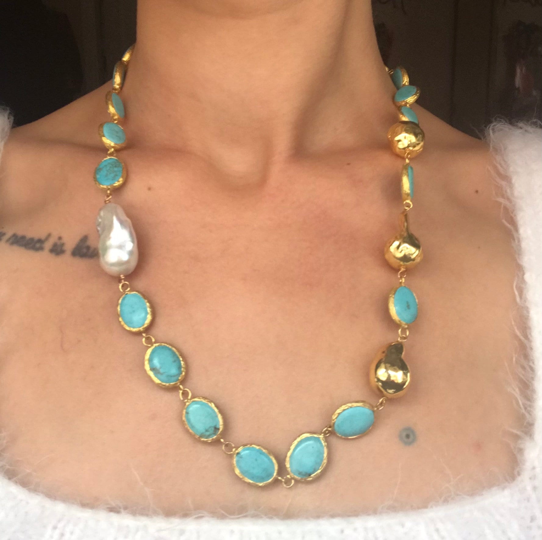 Turkuaz & Barok İnci Kolye
