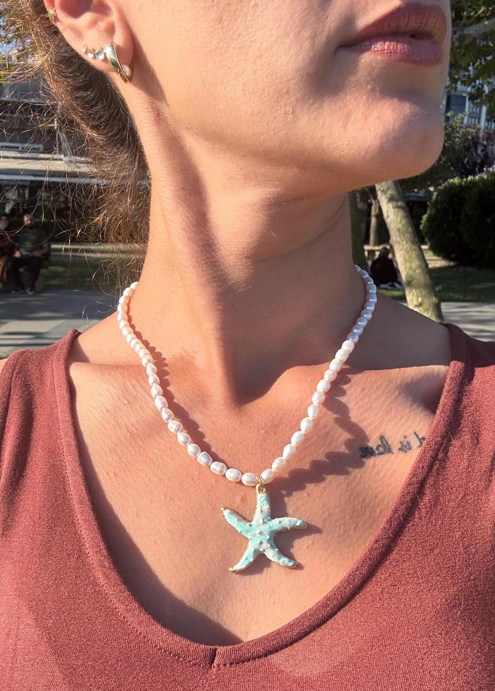 Deniz Yıldızı Doğal İnci Tasarım Kolye