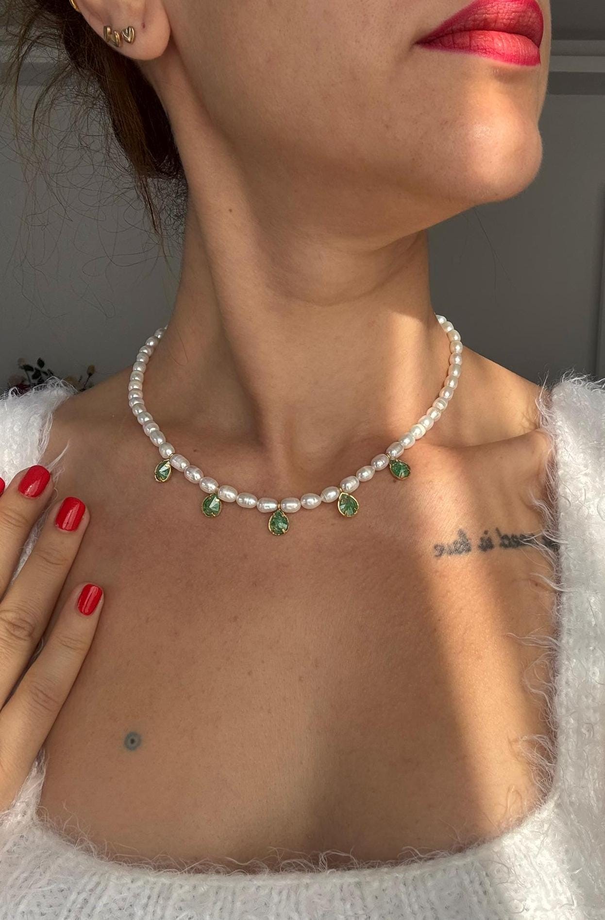 YENİ ! Damla Zirkon Taşlı Doğal İnci Kolye