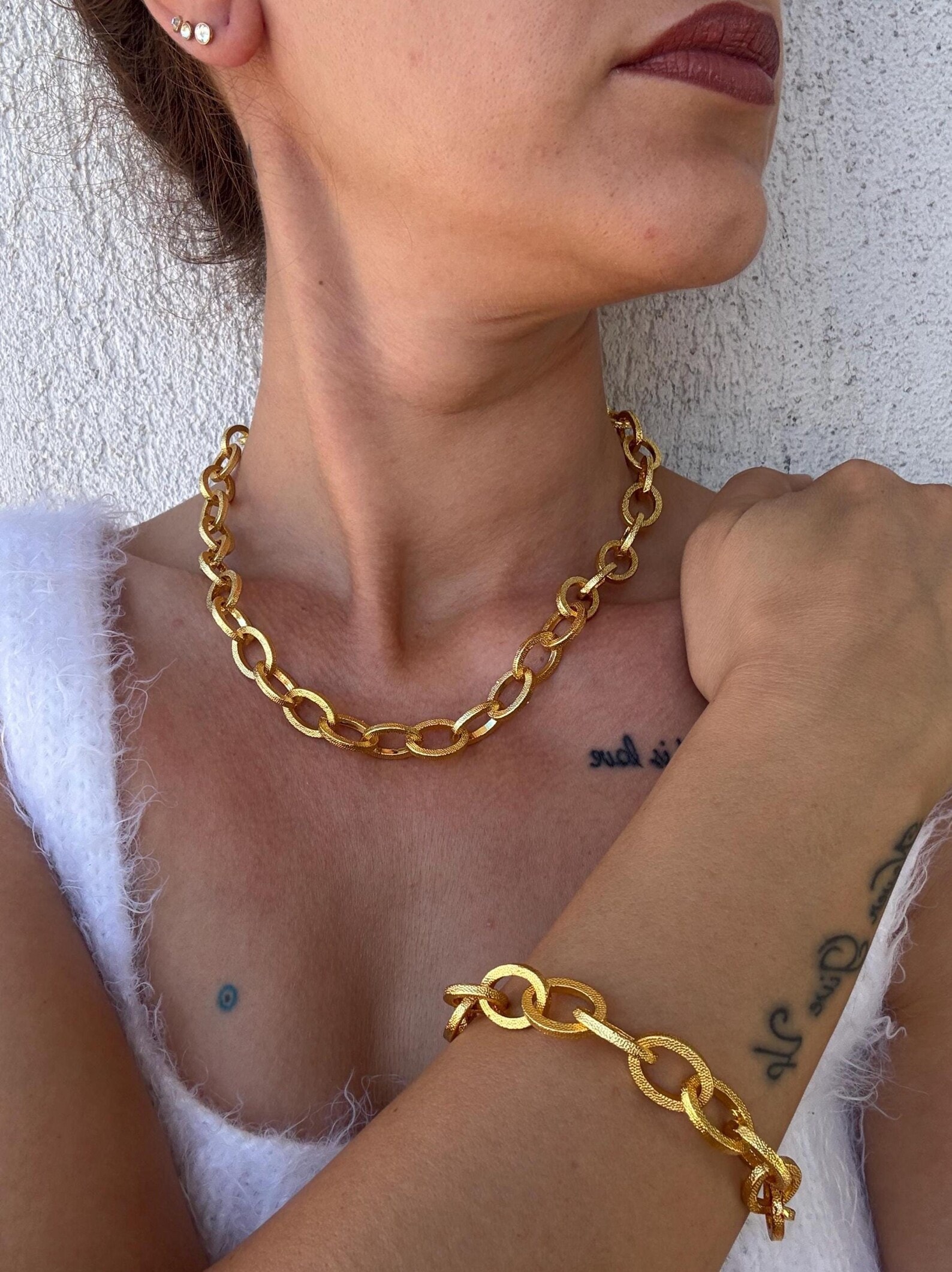 Kalın Zincir Desenli Döküm Kolye