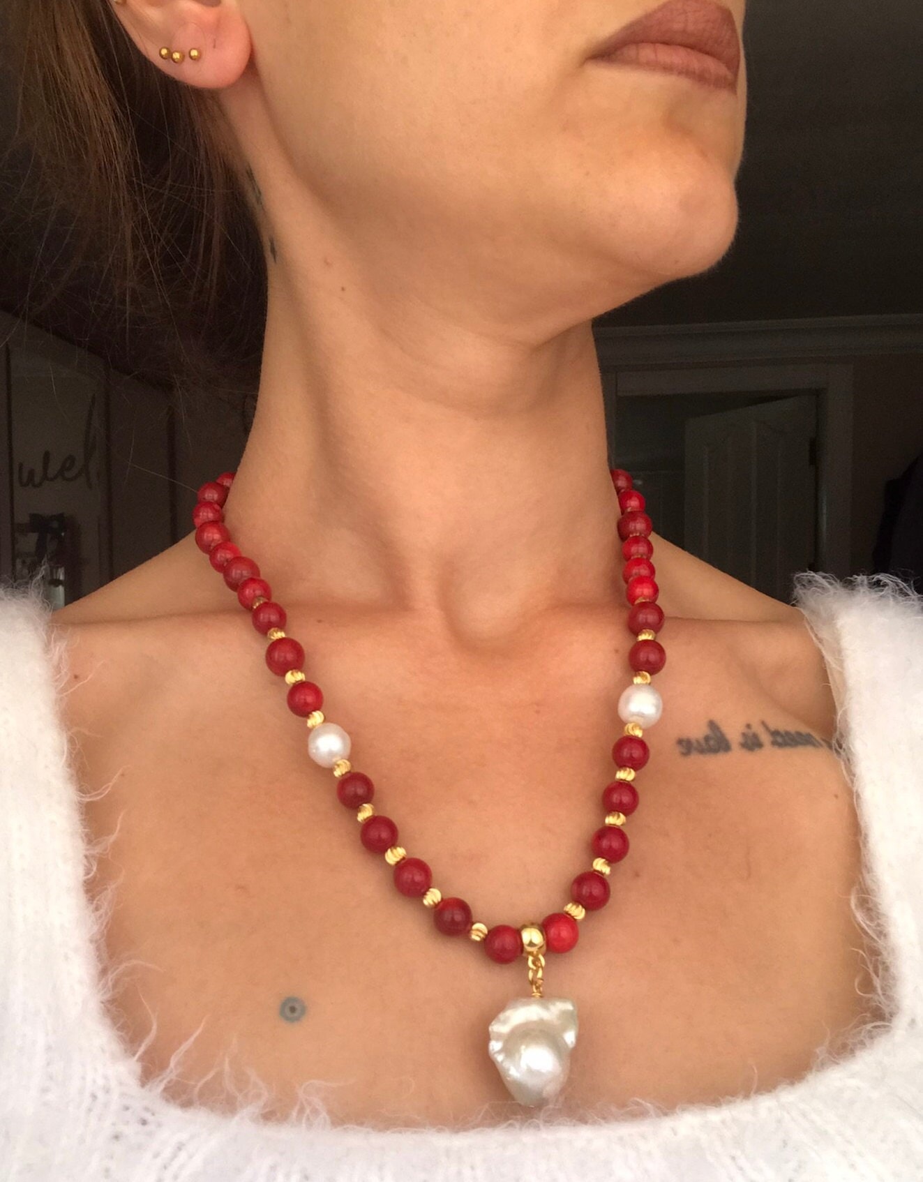 Mercan & İnci Kombin Kolye