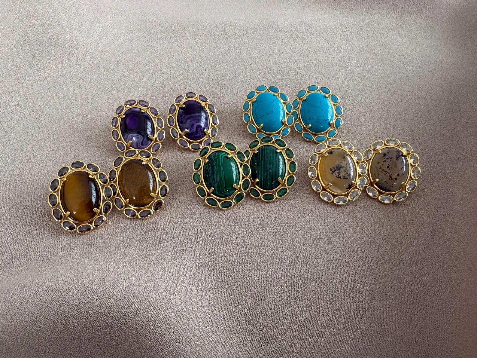 Vintage Doğal Taş Zirkon Küpeler