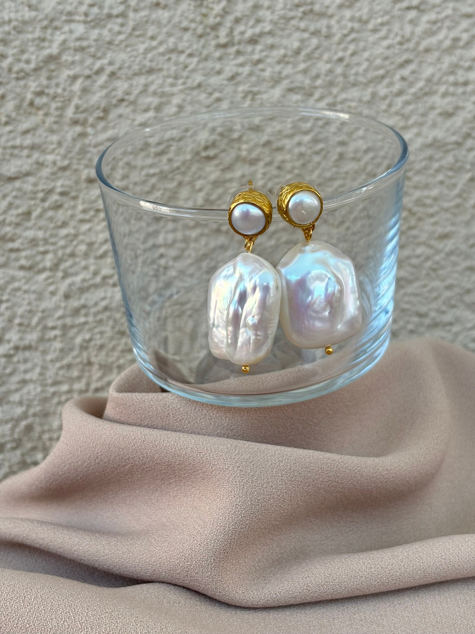 Büyük Düzensiz Barok İnci Küpe