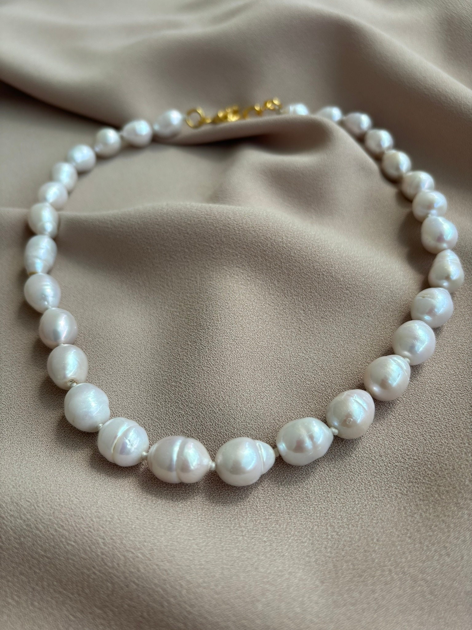 NEW ! Large Edison Pearl Necklace, White Baroque Necklace