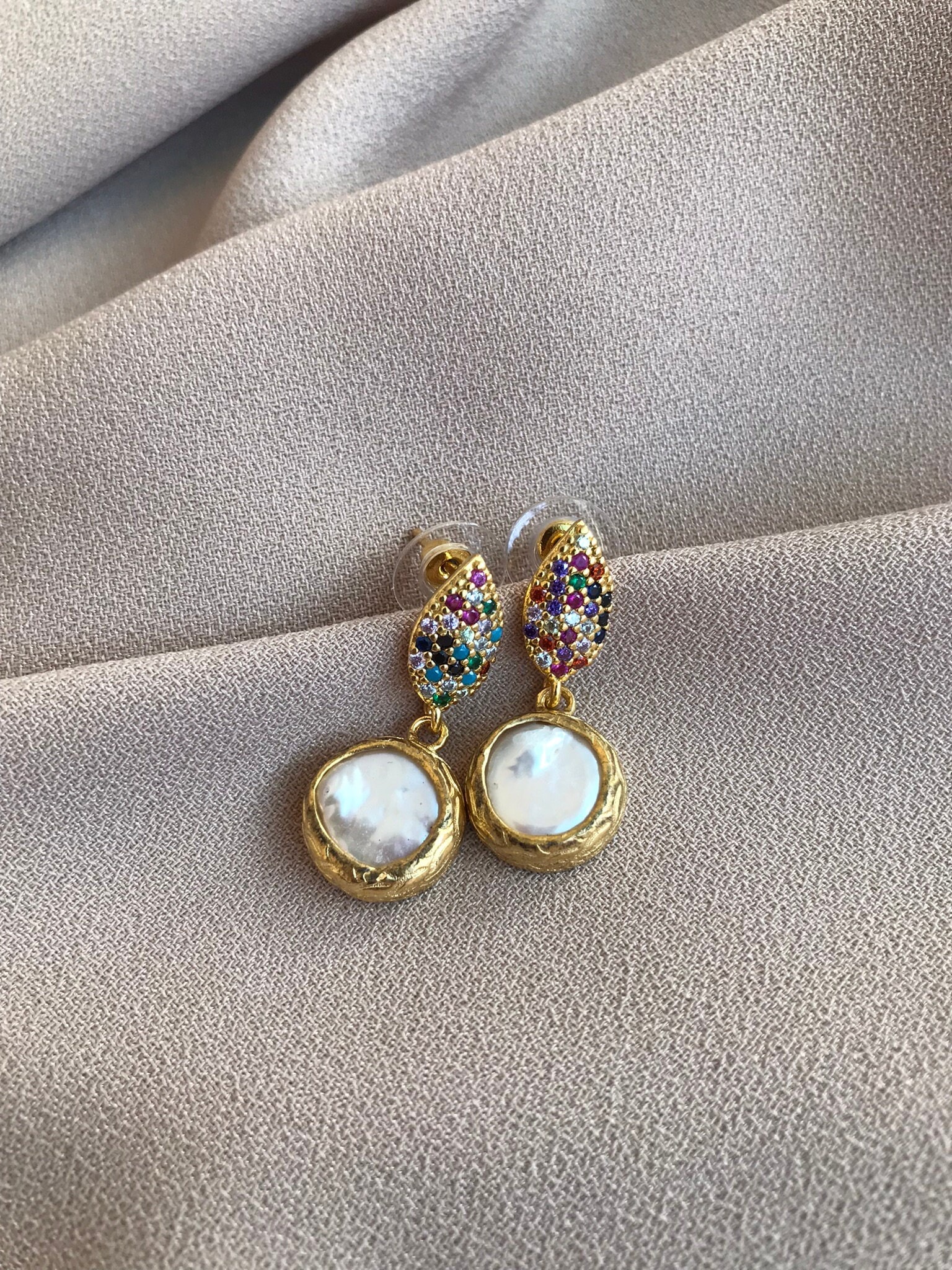 Yaprak Tasarım İnci Küpe