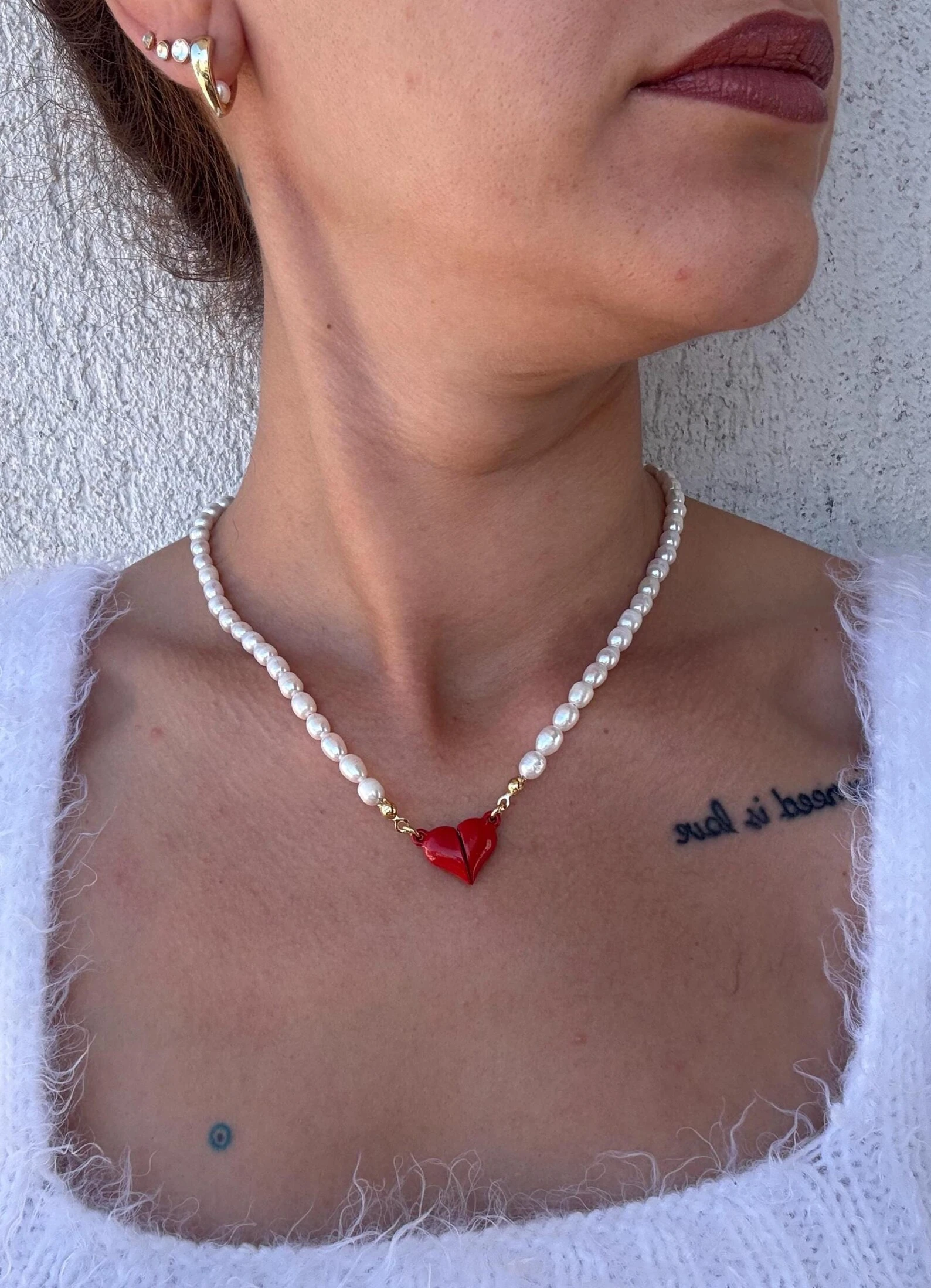 Mıknatıslı Renkli Kalp İnci Kolye