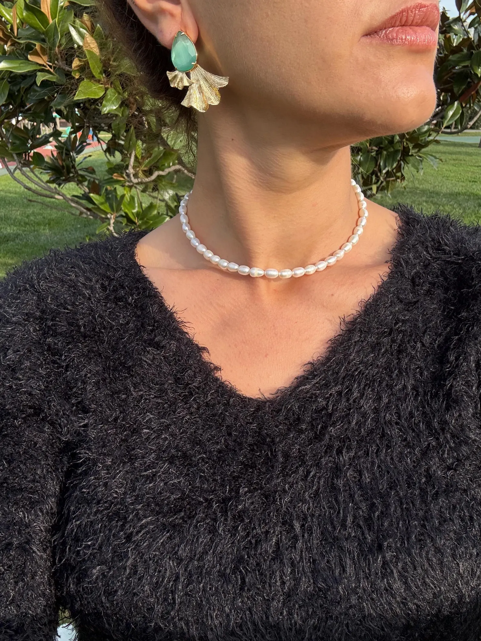 Damla Kedi Gözü Taşlı Küpeler