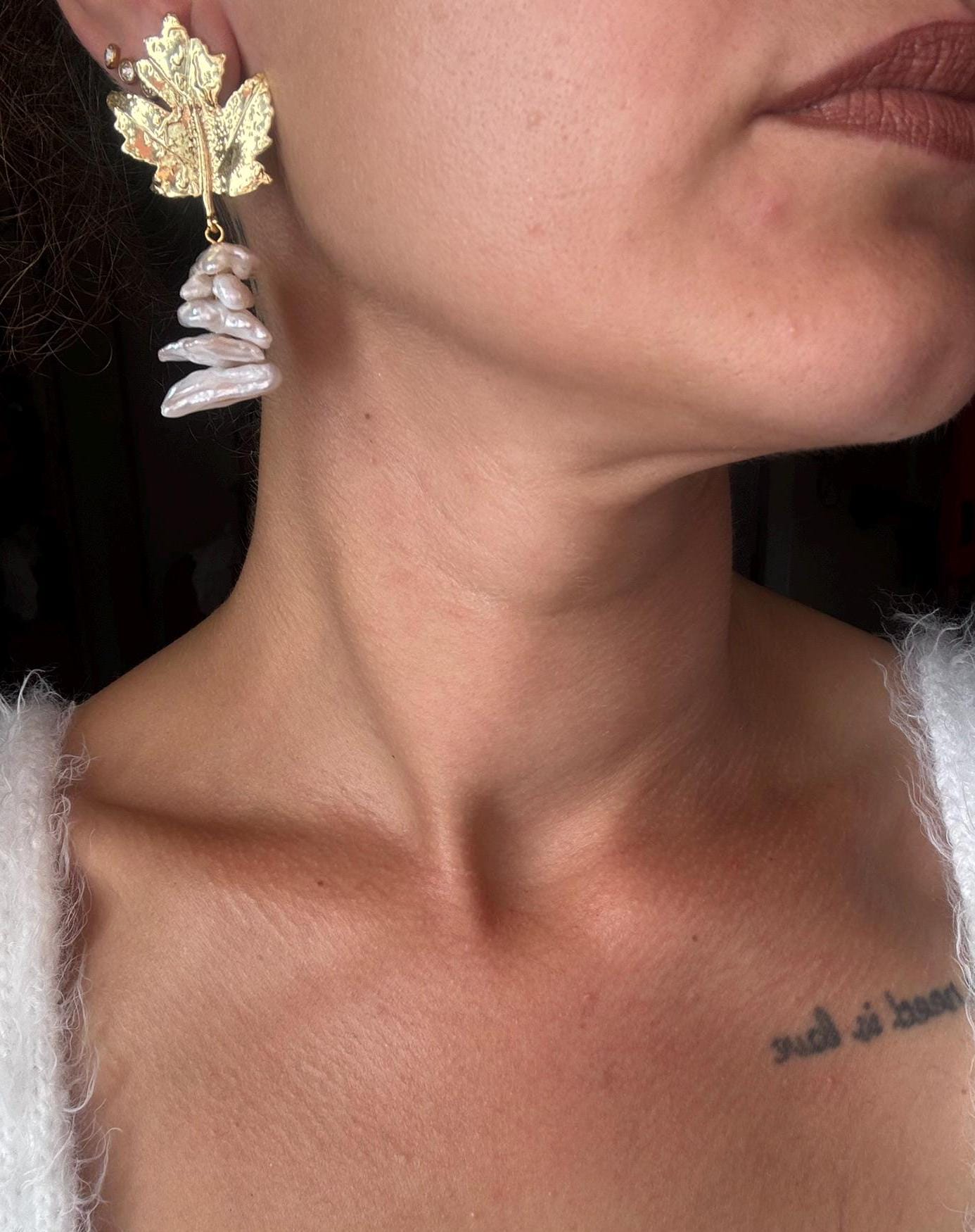 Çınar Yaprağı İnci Küpe