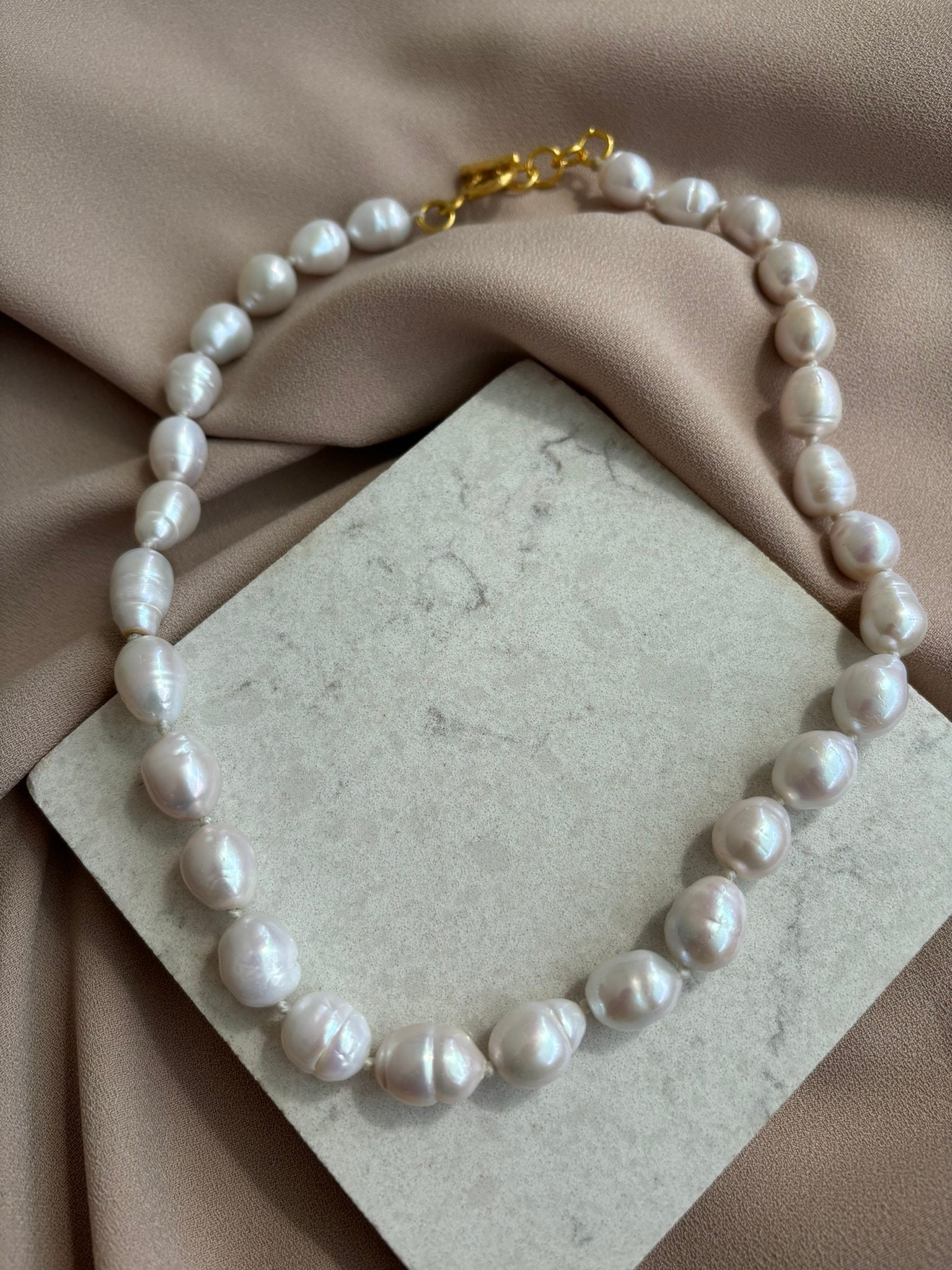 NEW ! Large Edison Pearl Necklace, White Baroque Necklace