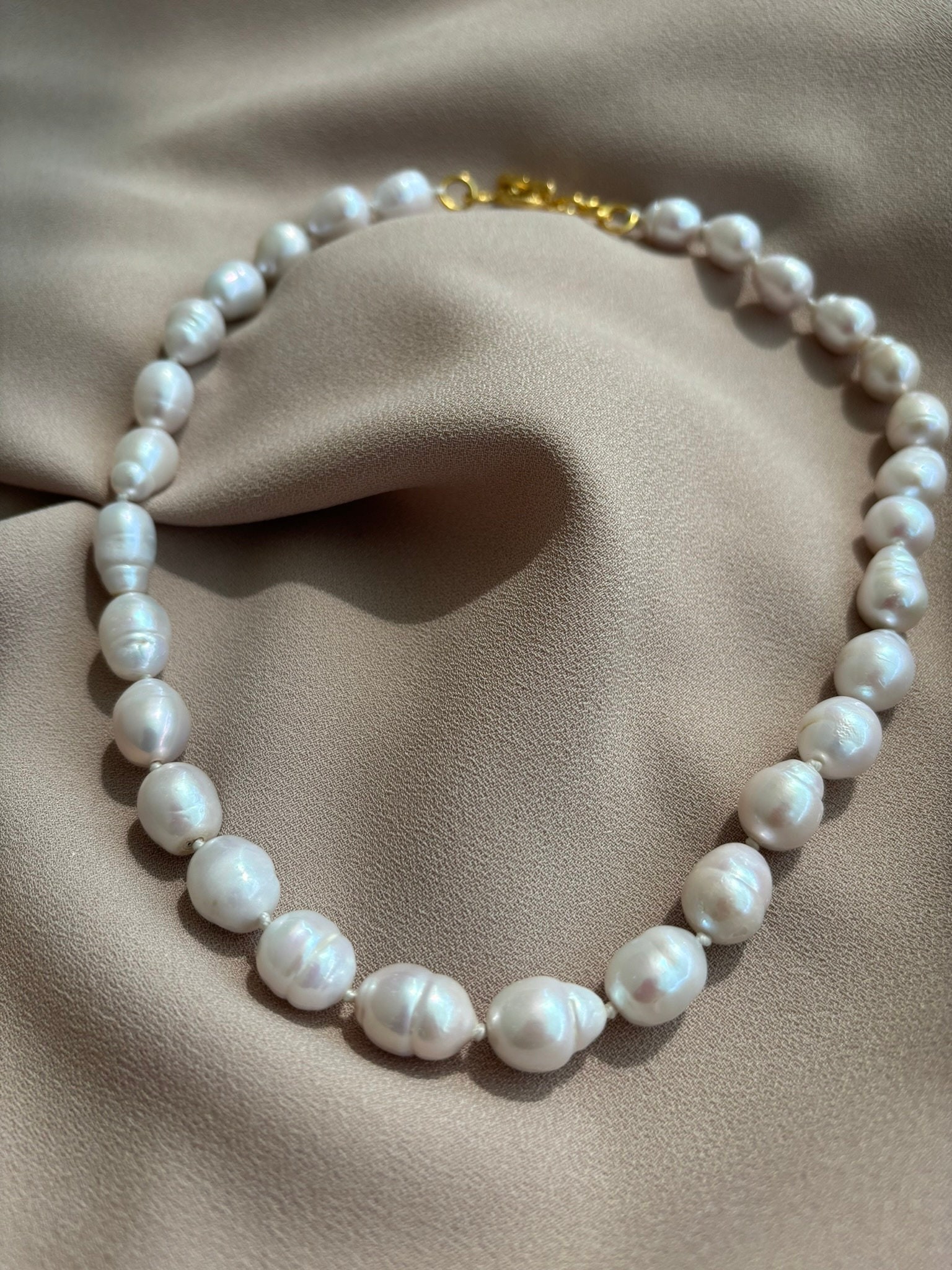 NEW ! Large Edison Pearl Necklace, White Baroque Necklace