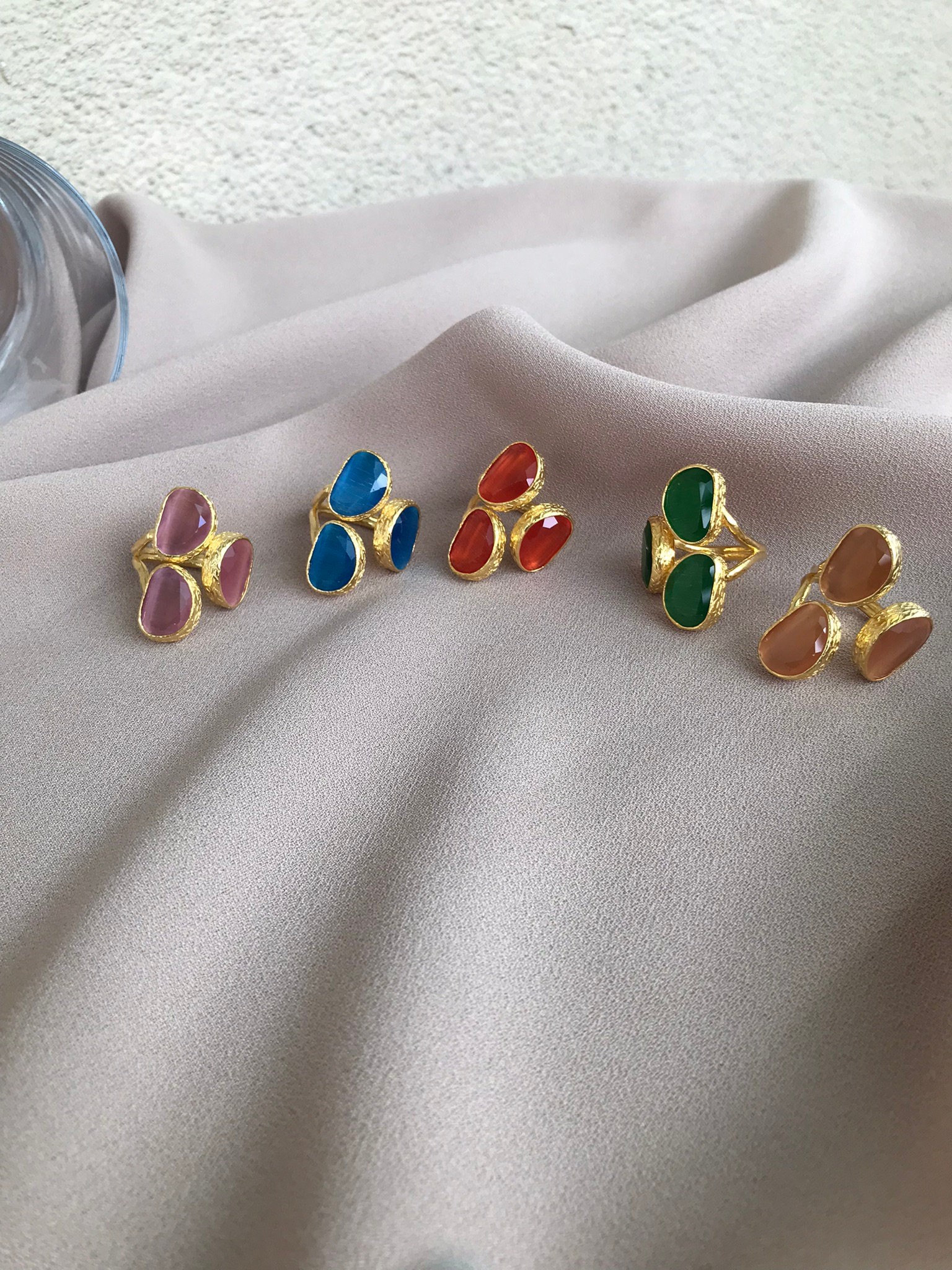 YENİ! 3 Oval Taşlı Kedi Gözü Yüzük