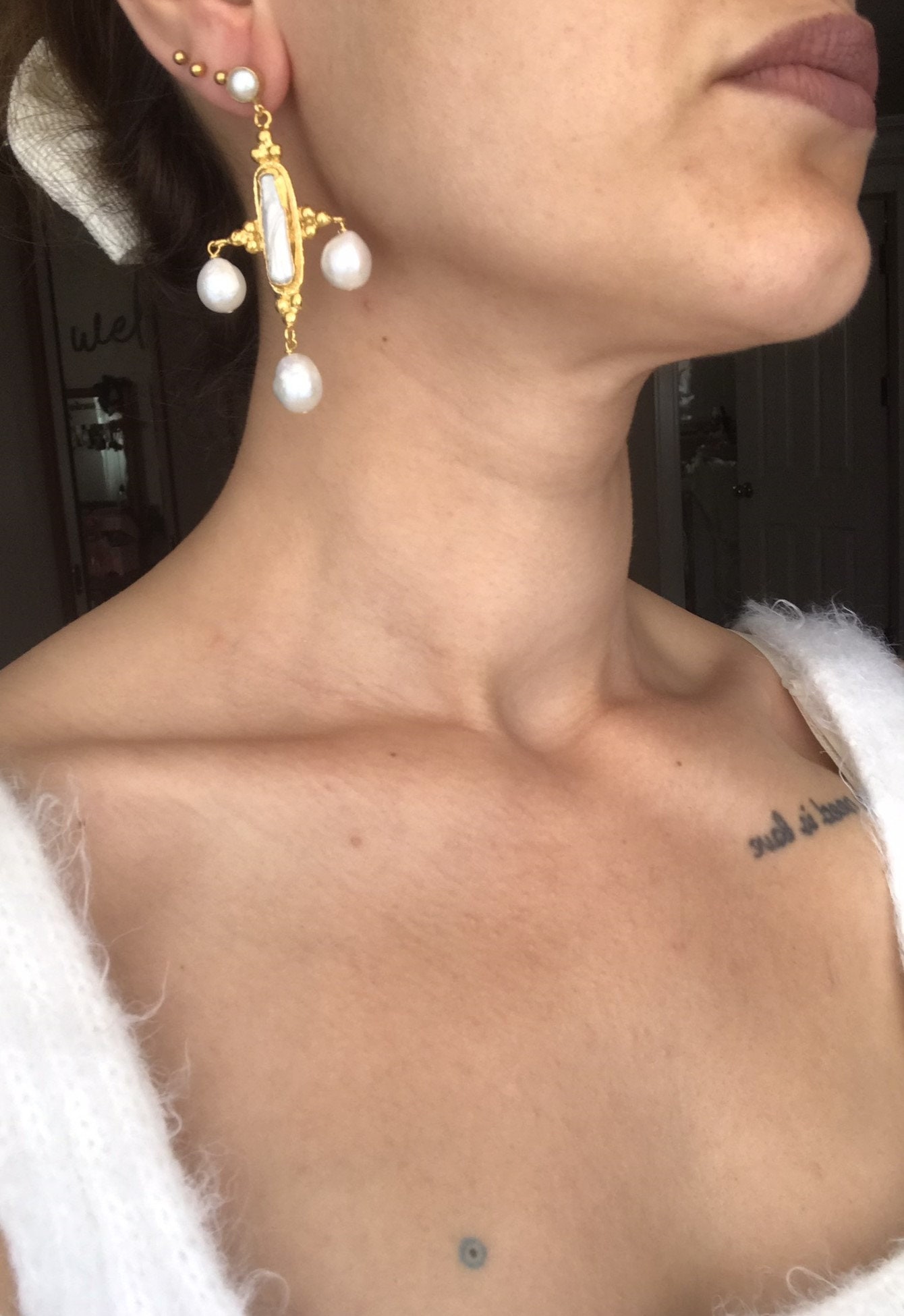 Üçlü Barok İnci Özel Tasarım Küpe