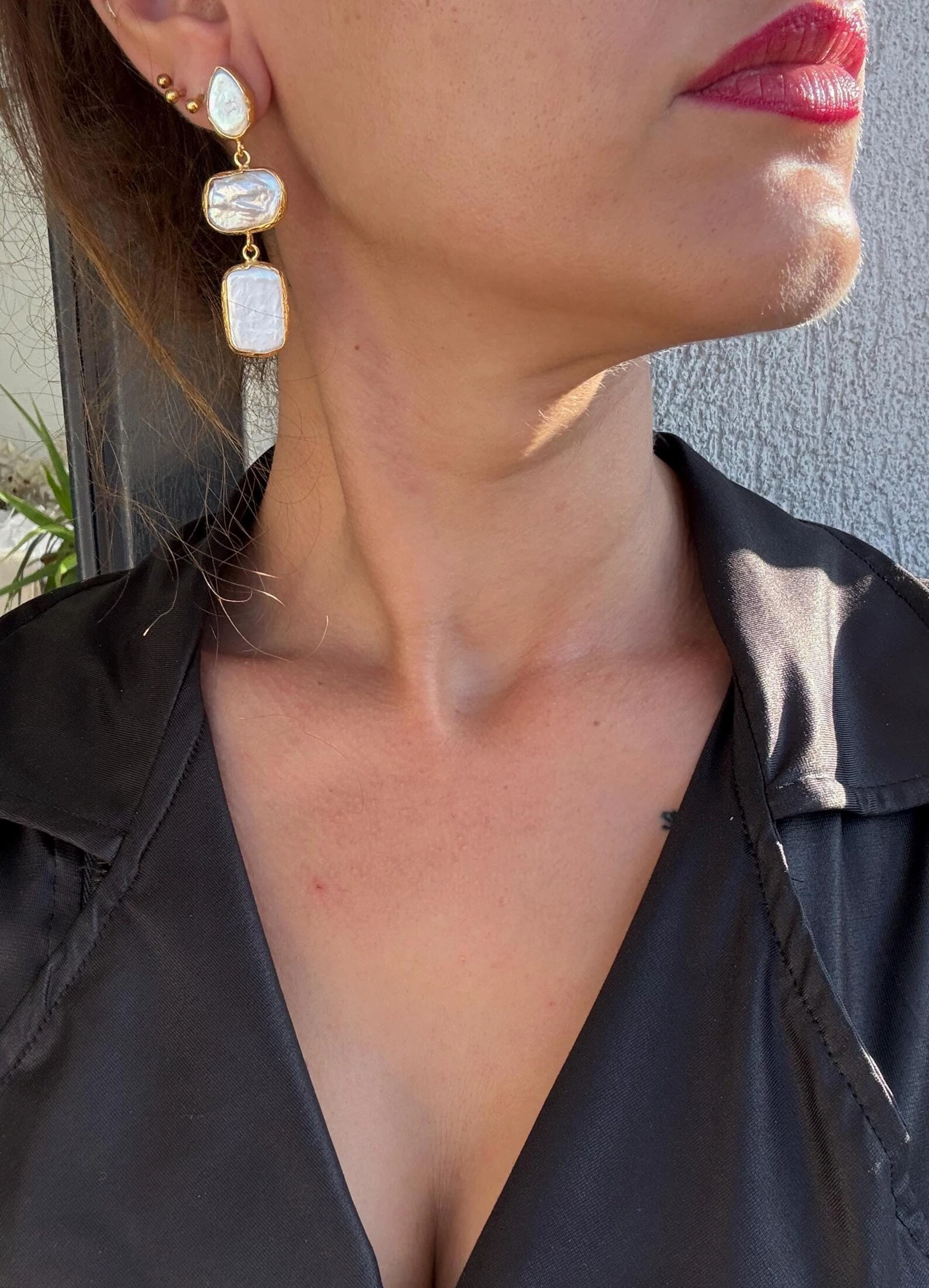 Geometrik Gerçek Barok İnci Küpeler