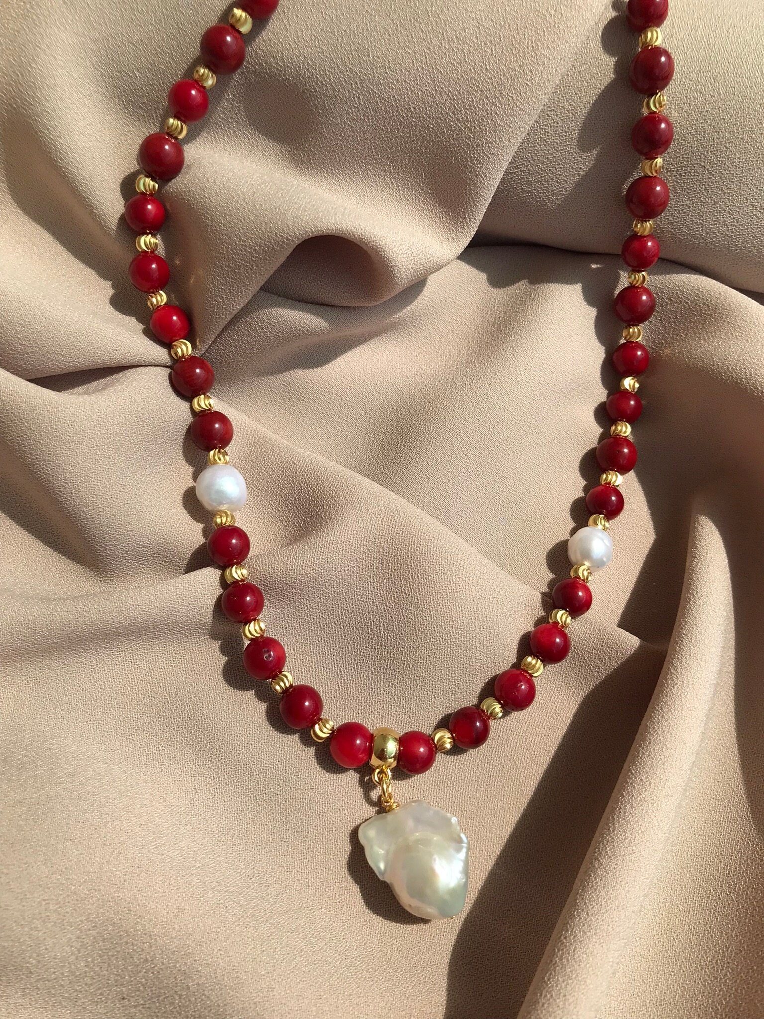 Mercan & İnci Kombin Kolye