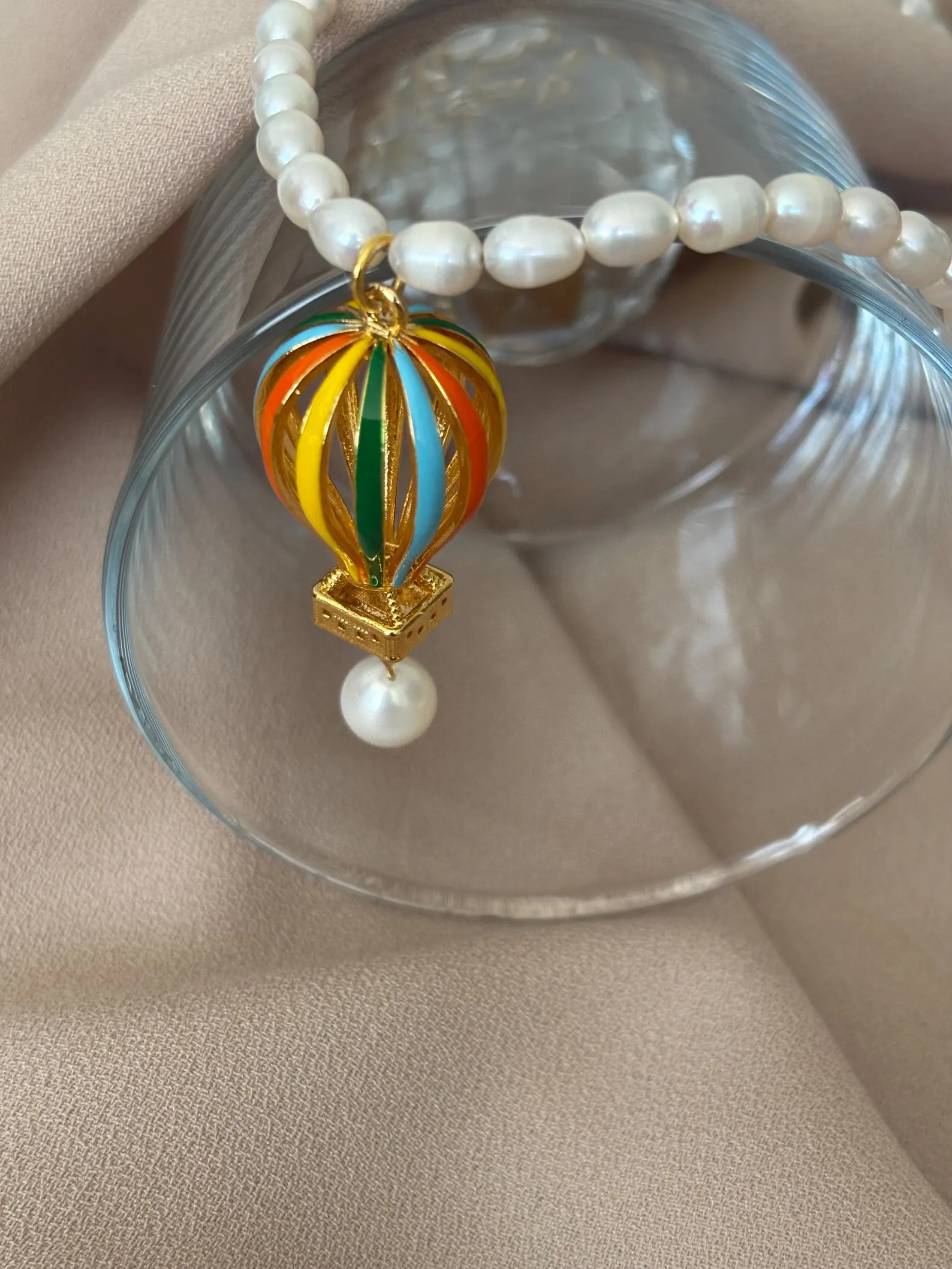 Renkli Balon Doğal İnci Tasarım Kolye