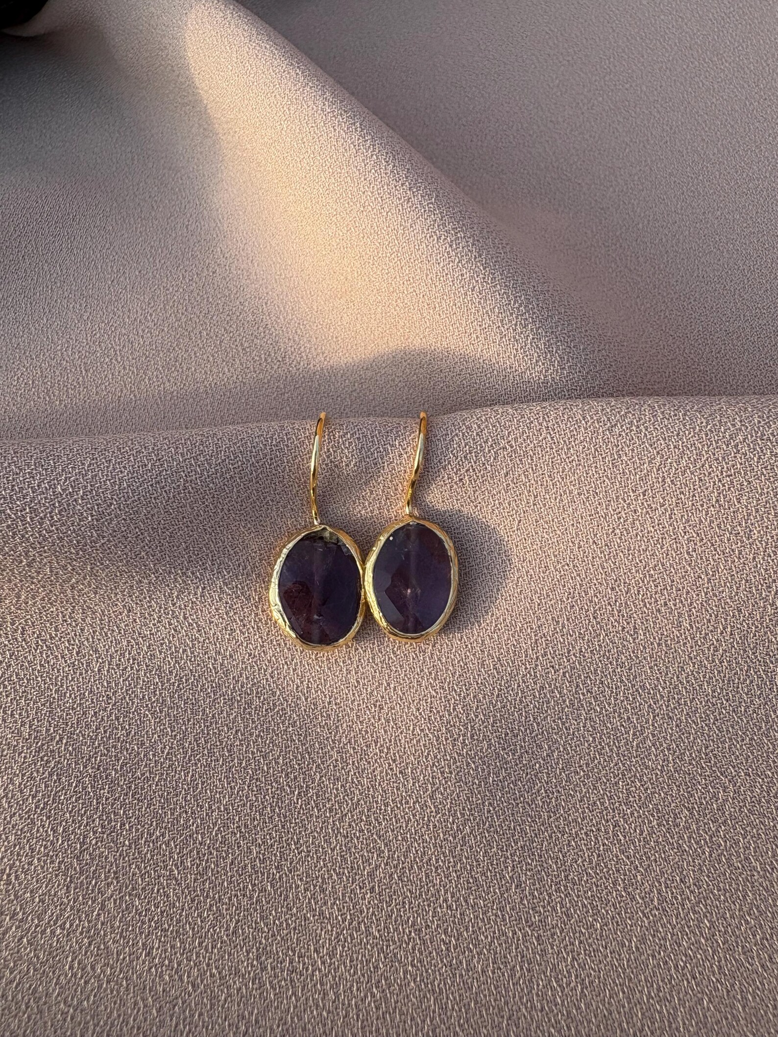 Doğal Taş Ametist Oval Küpe