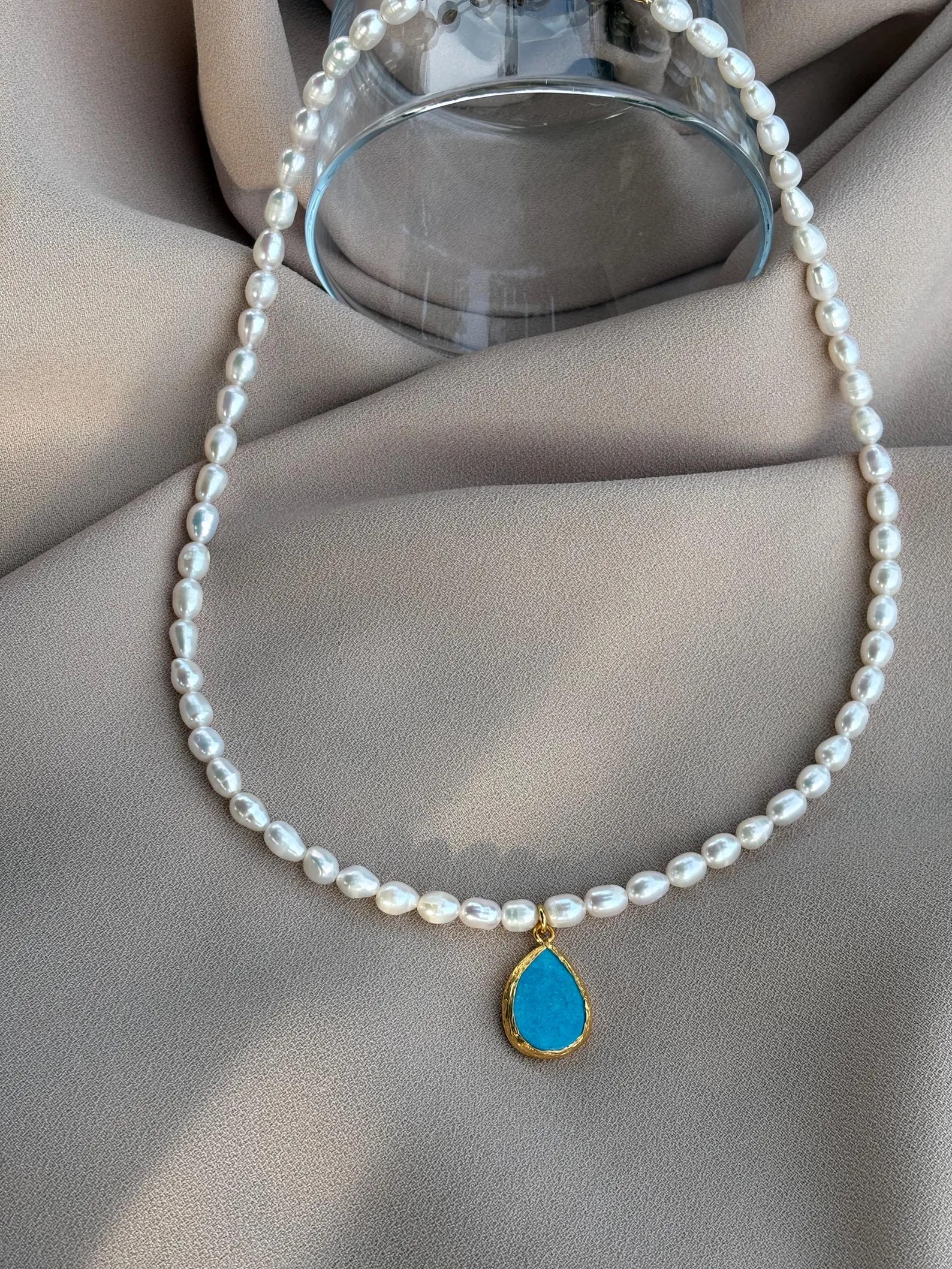 Damla Turkuaz Doğal İnci Kolye