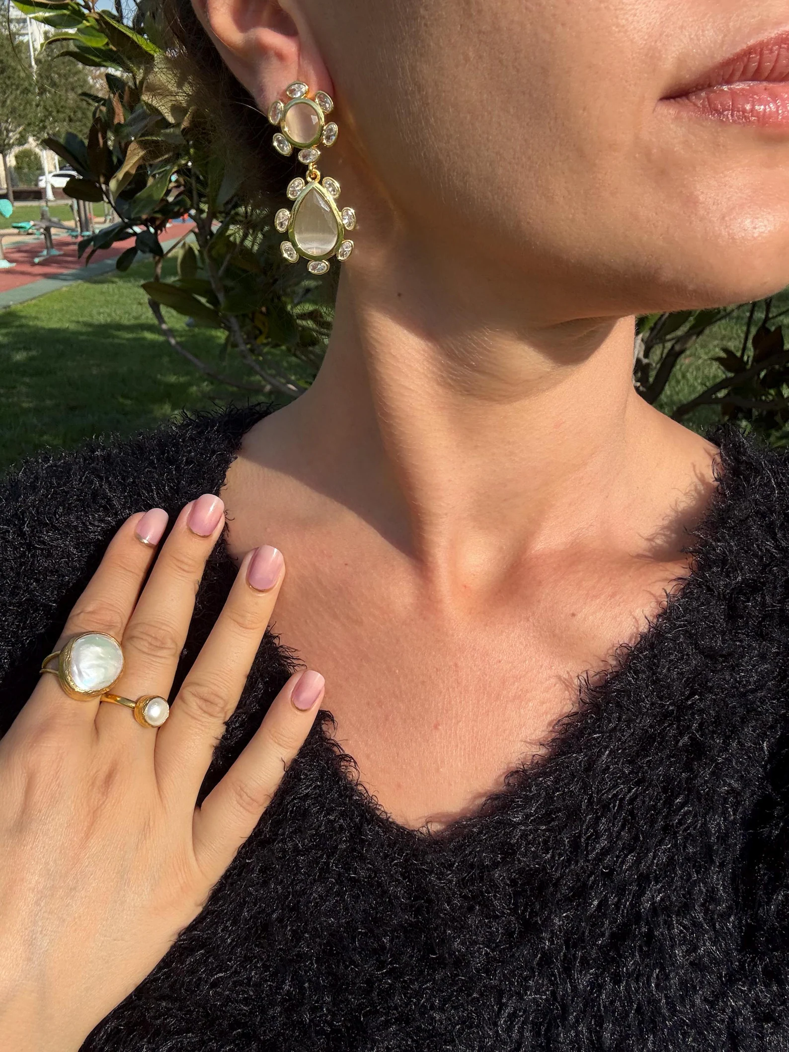 Zirkon&Kedi Gözü Taş Küpe