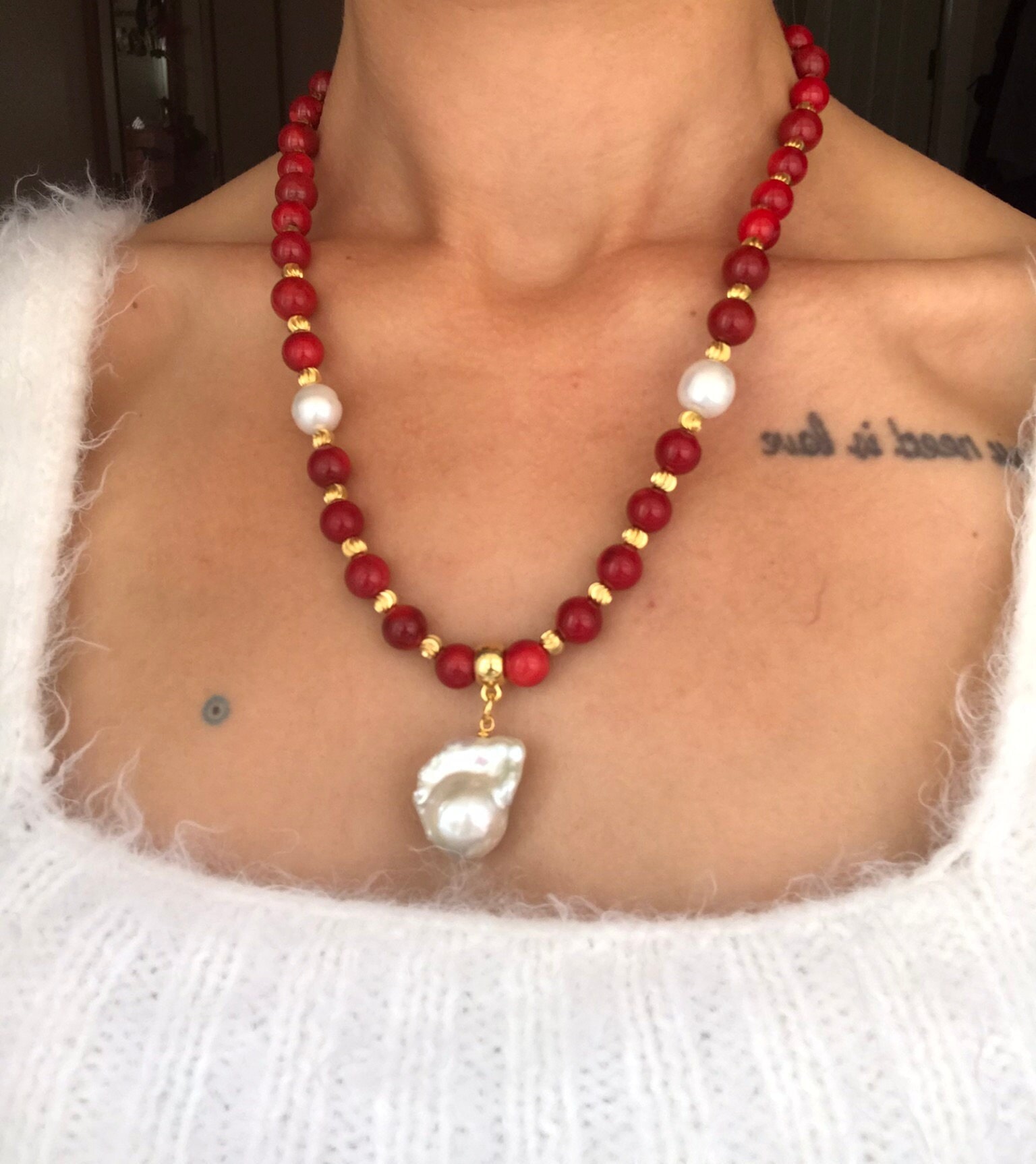 Mercan & İnci Kombin Kolye