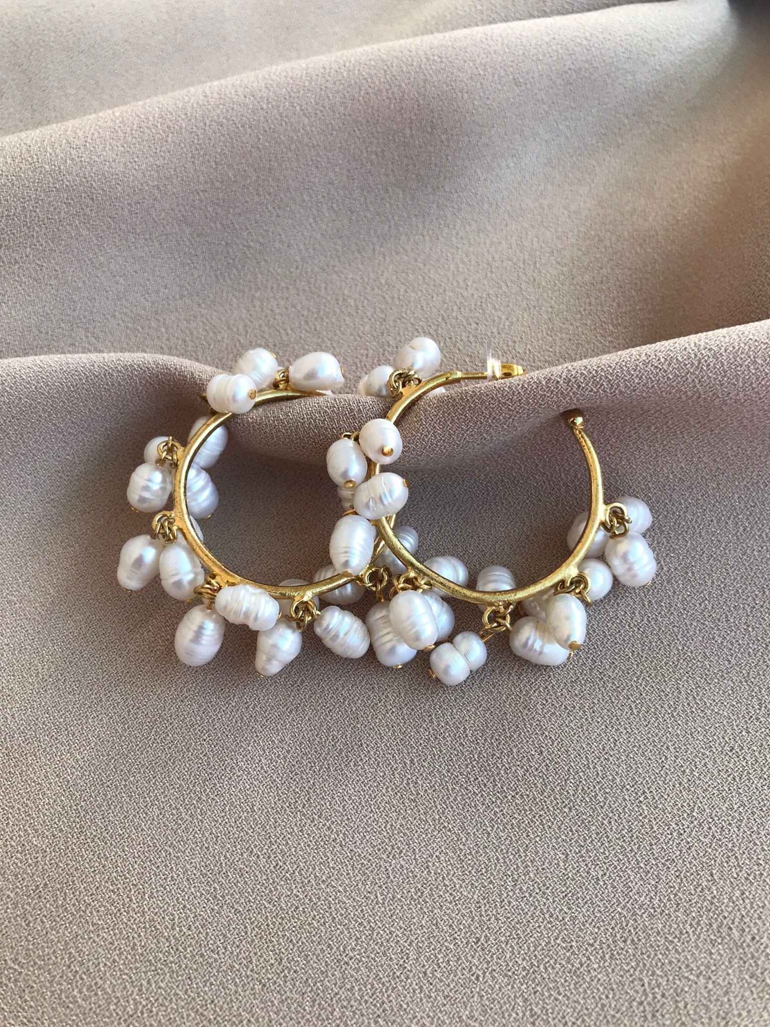 İnci Sarkıtlı Büyük Halka Küpe