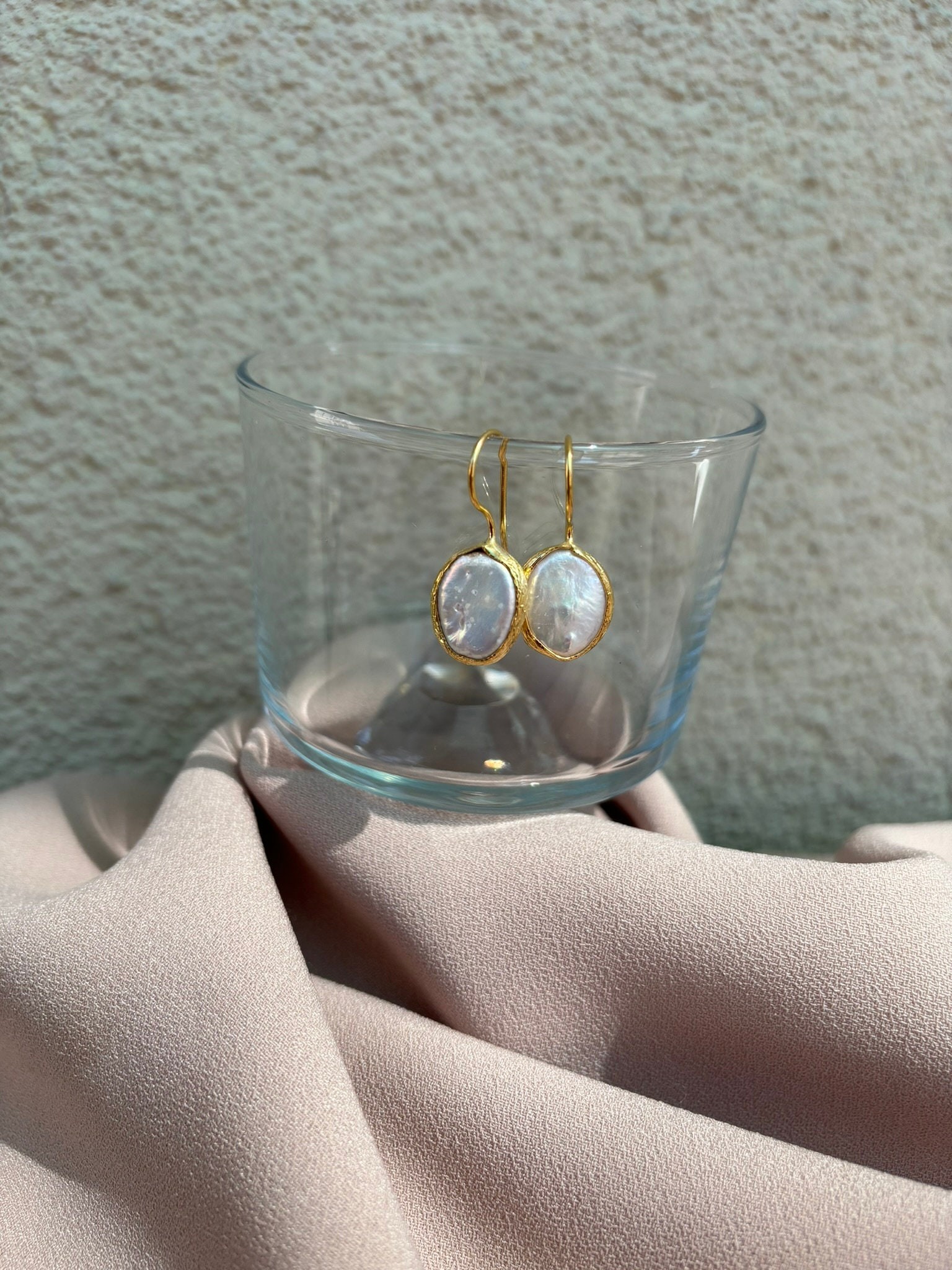 YENİ! Minimalist Oval Beyaz İnci Küpeler, Düz İnci Altın Küpeler