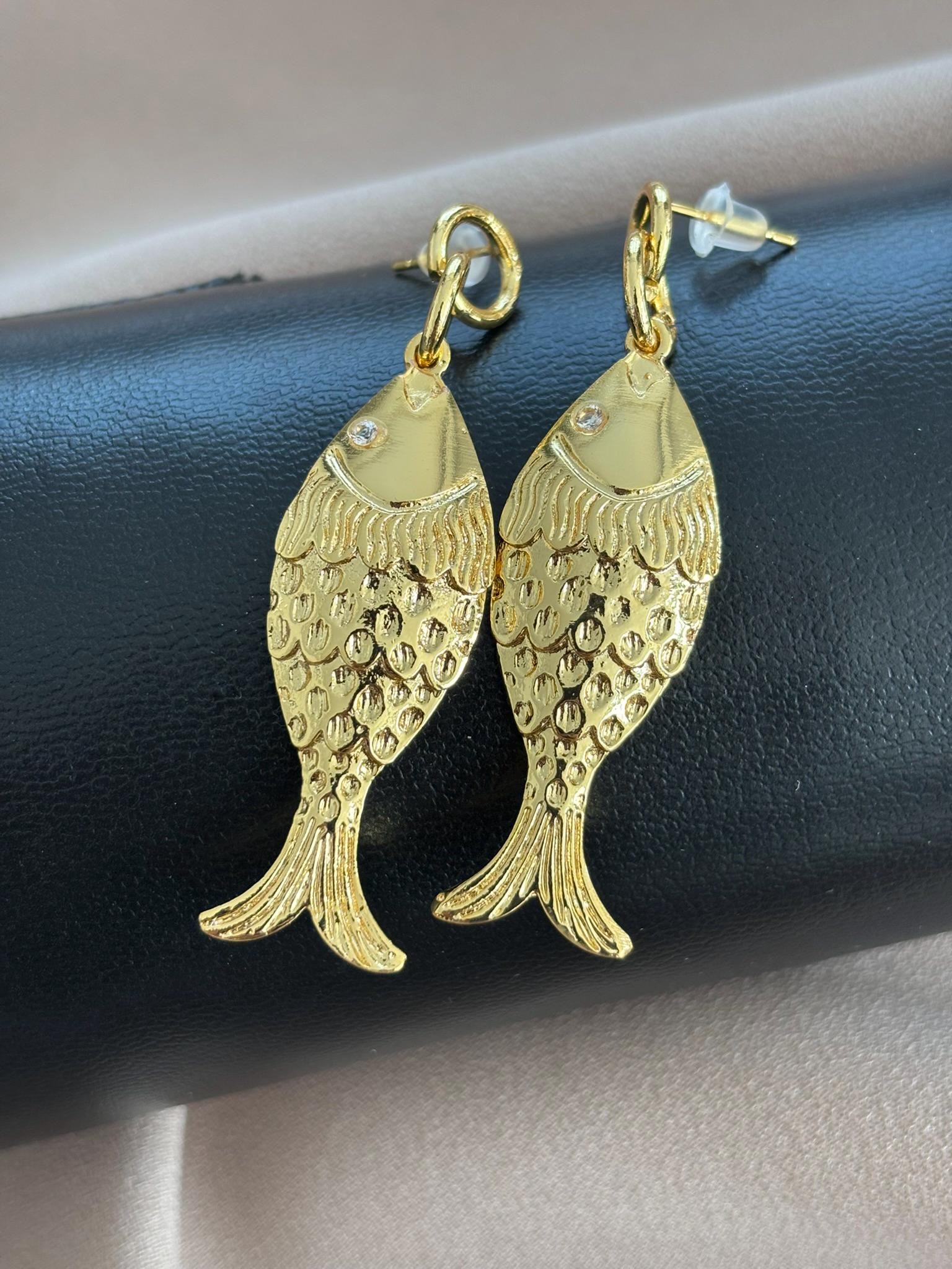 YENİ! Zirkon Taşlı Balık Tasarımlı Sarkan Küpeler, El Yapımı Bronz Küpeler