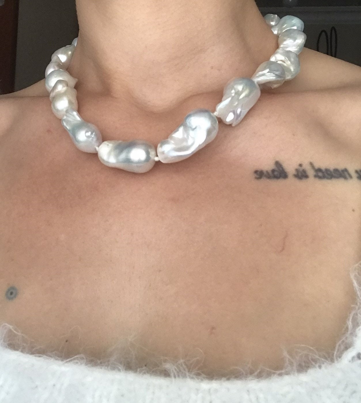 NEW ! Large Baroque Pearl Necklace, White Baroque Necklace, Timeless Necklace