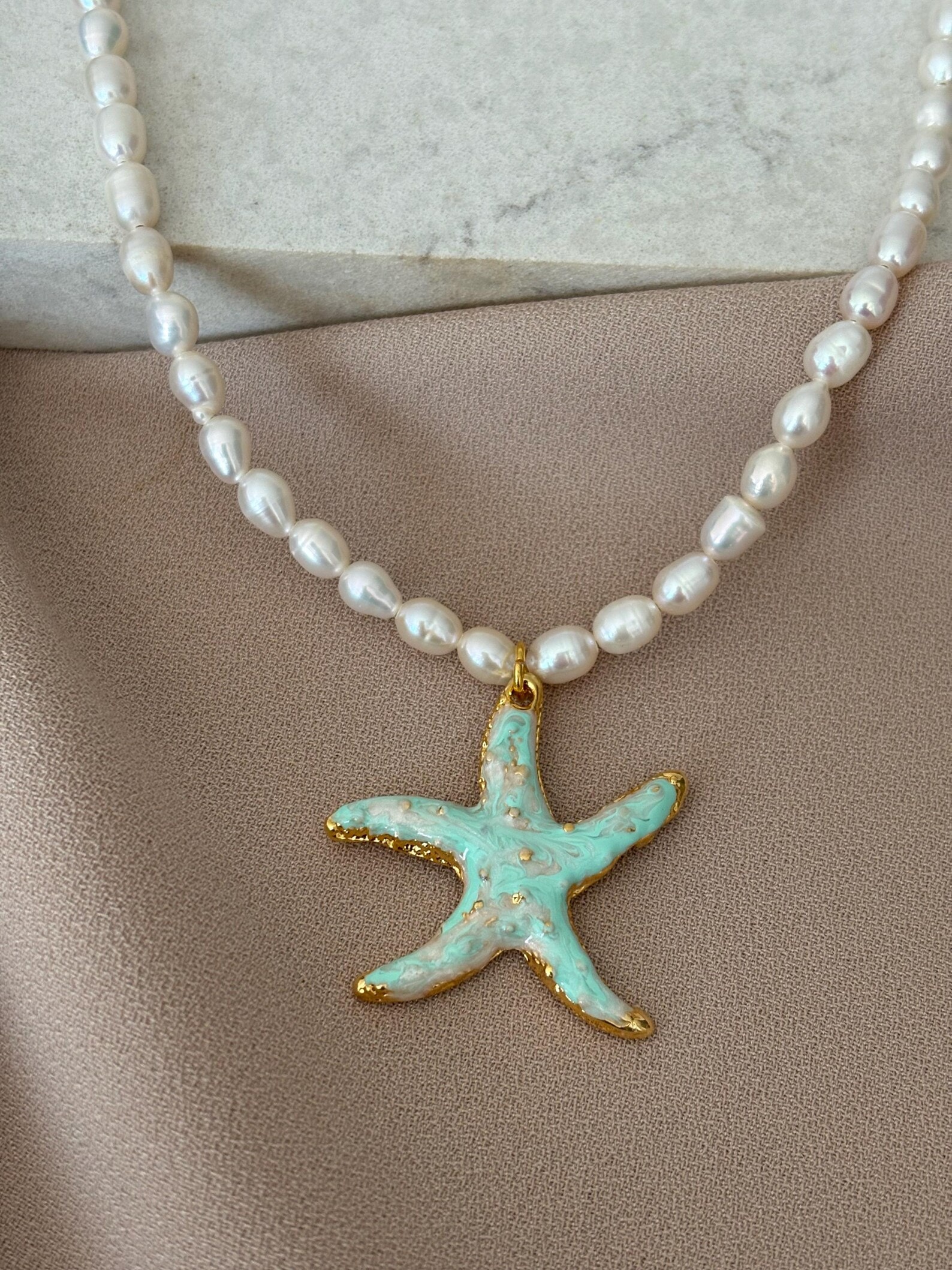 Deniz Yıldızı Doğal İnci Tasarım Kolye