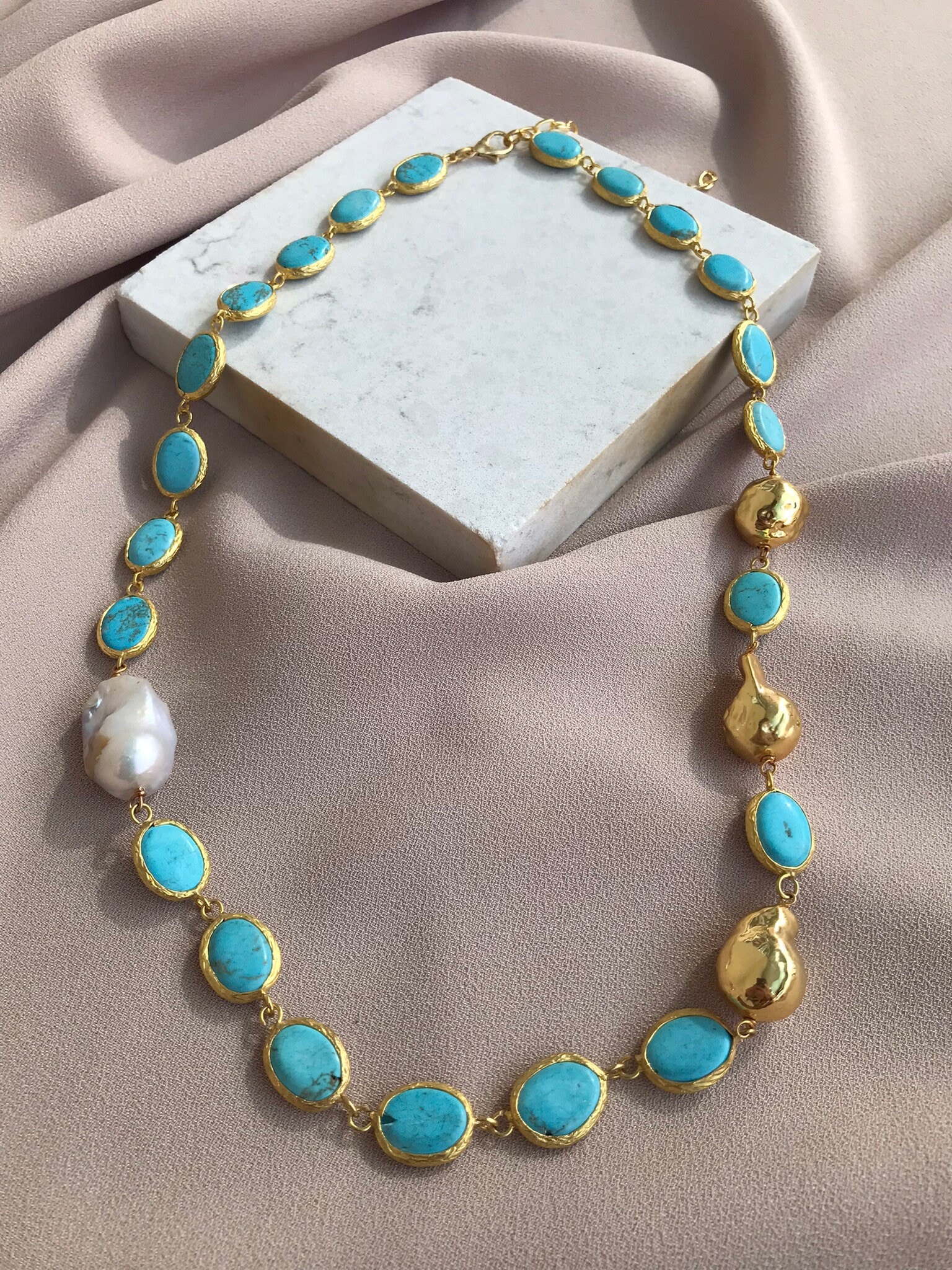 Turkuaz & Barok İnci Kolye