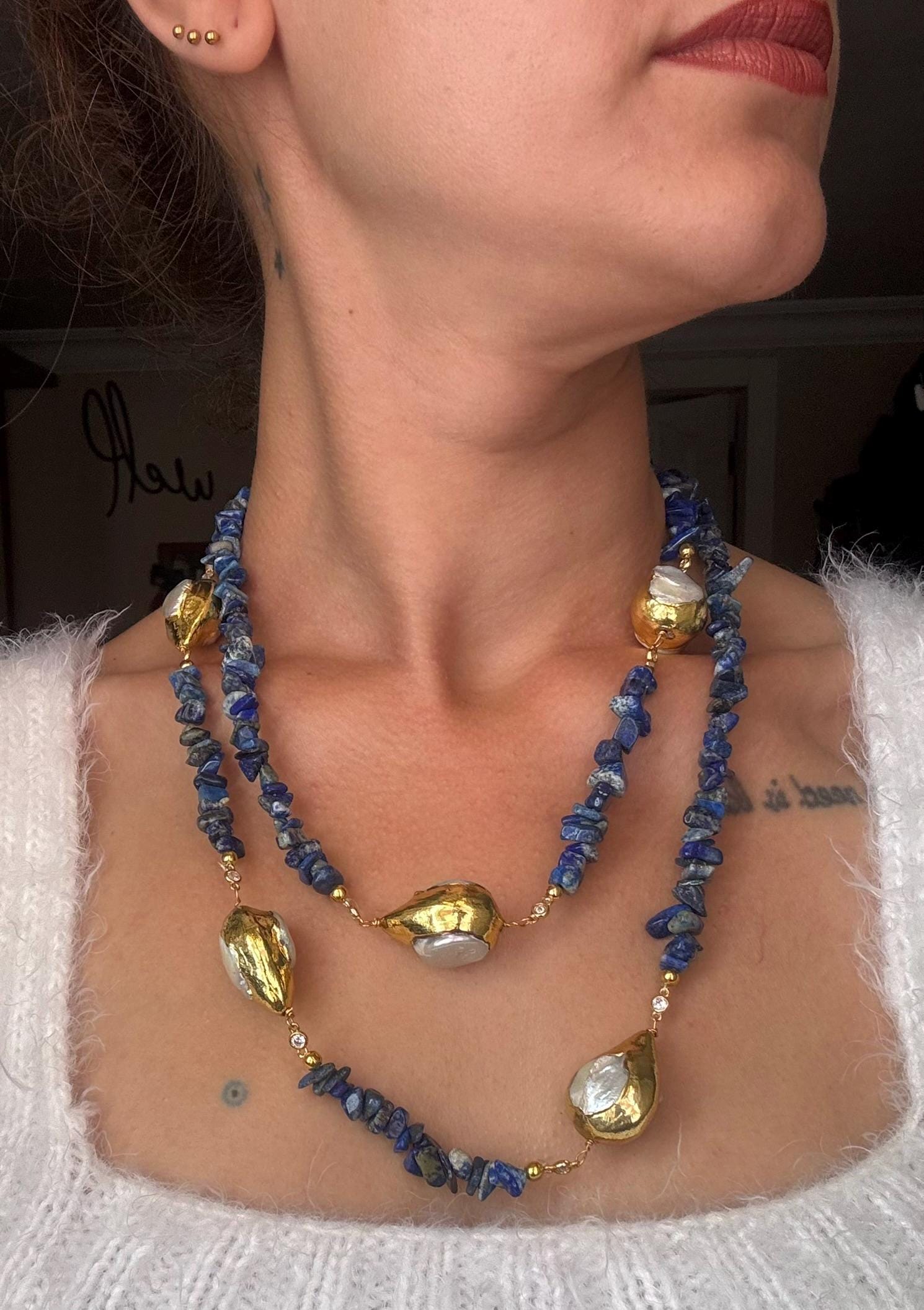 Lapis Lazuli & Barok İnci Kolye