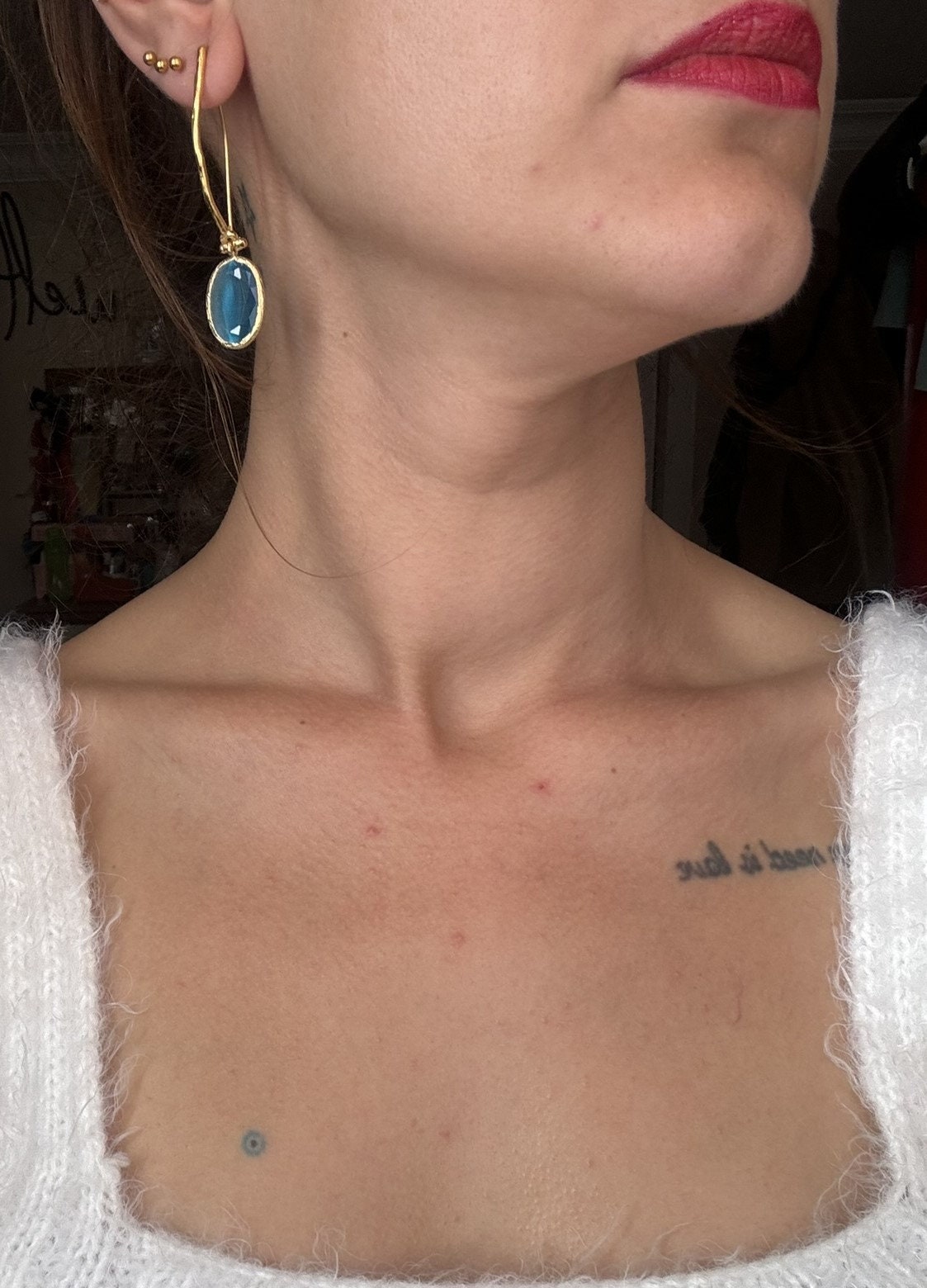 Oval Sallantı Kedi Gözü Küpe