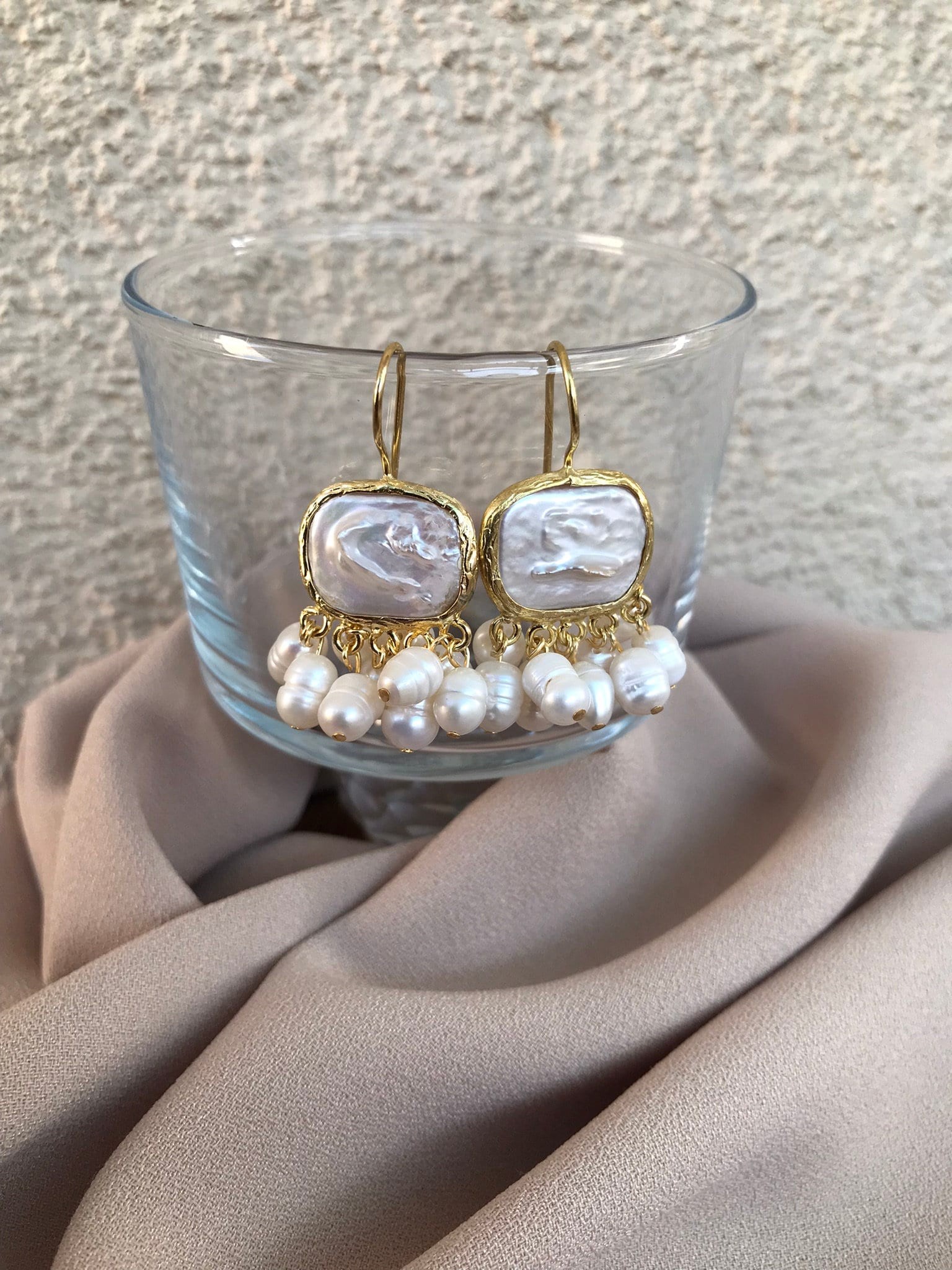 NEW ! Unique Square Pearl Dangle Earrings, Natural Pearl Design Earrings