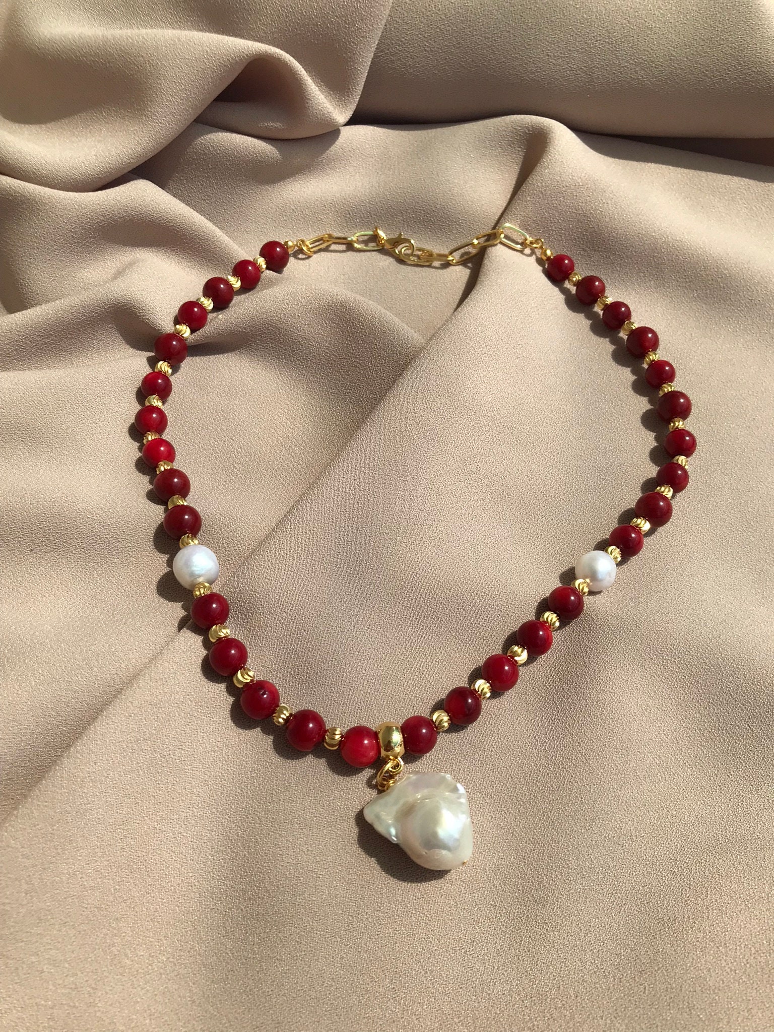 Mercan & İnci Kombin Kolye