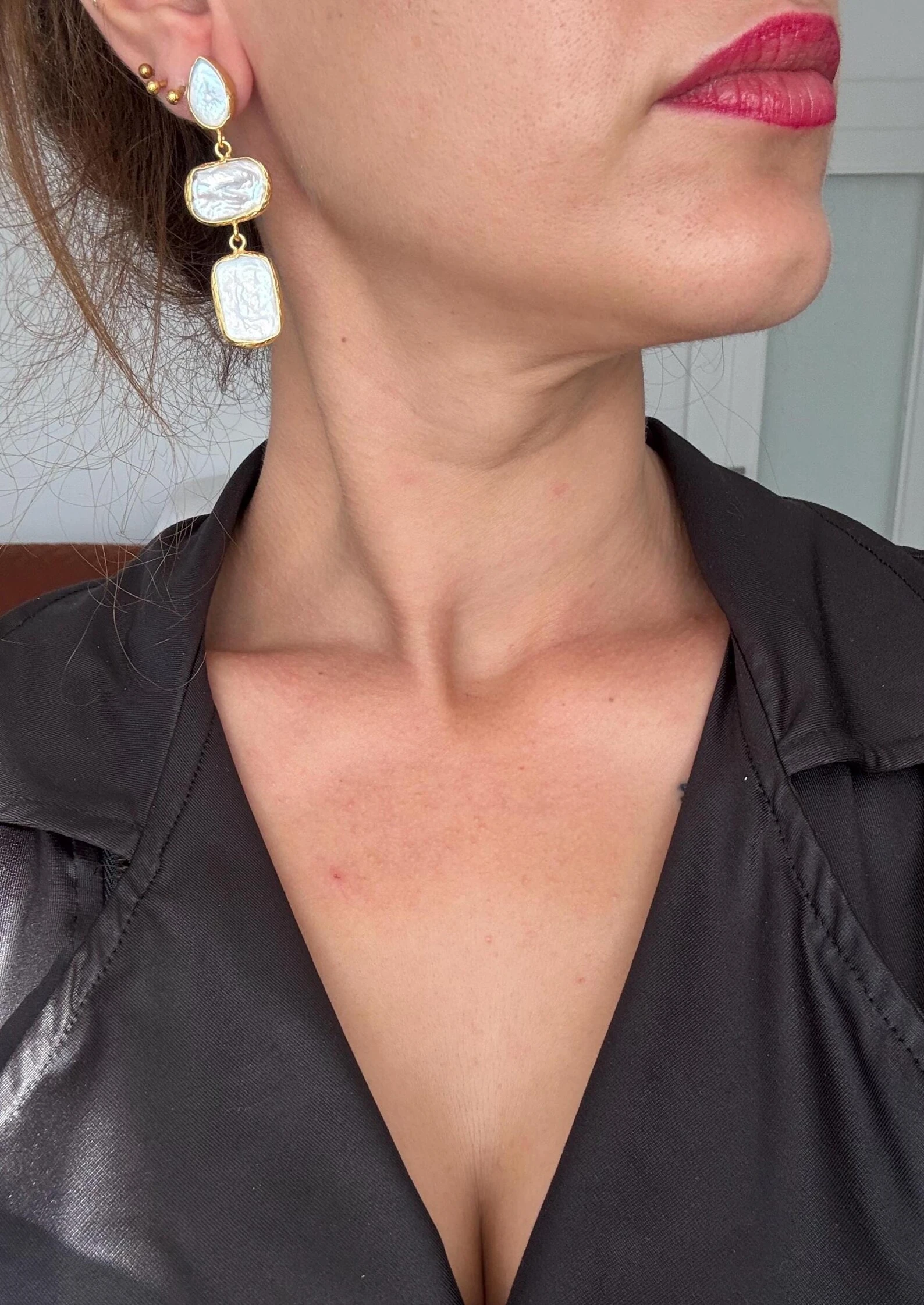 Geometrik Gerçek Barok İnci Küpeler