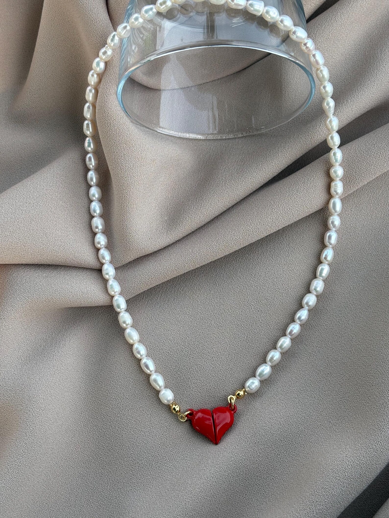 Mıknatıslı Renkli Kalp İnci Kolye