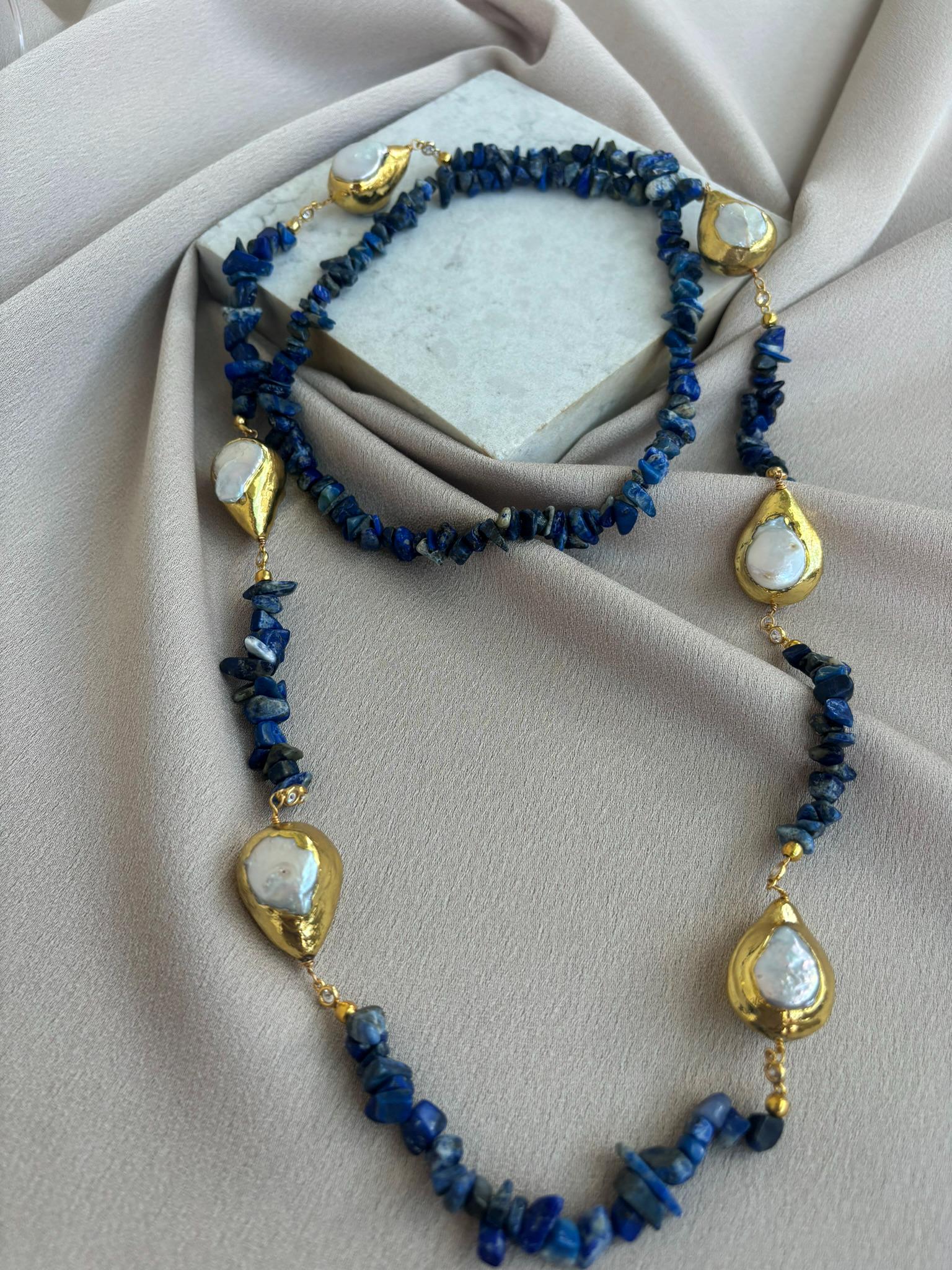 Lapis Lazuli & Barok İnci Kolye