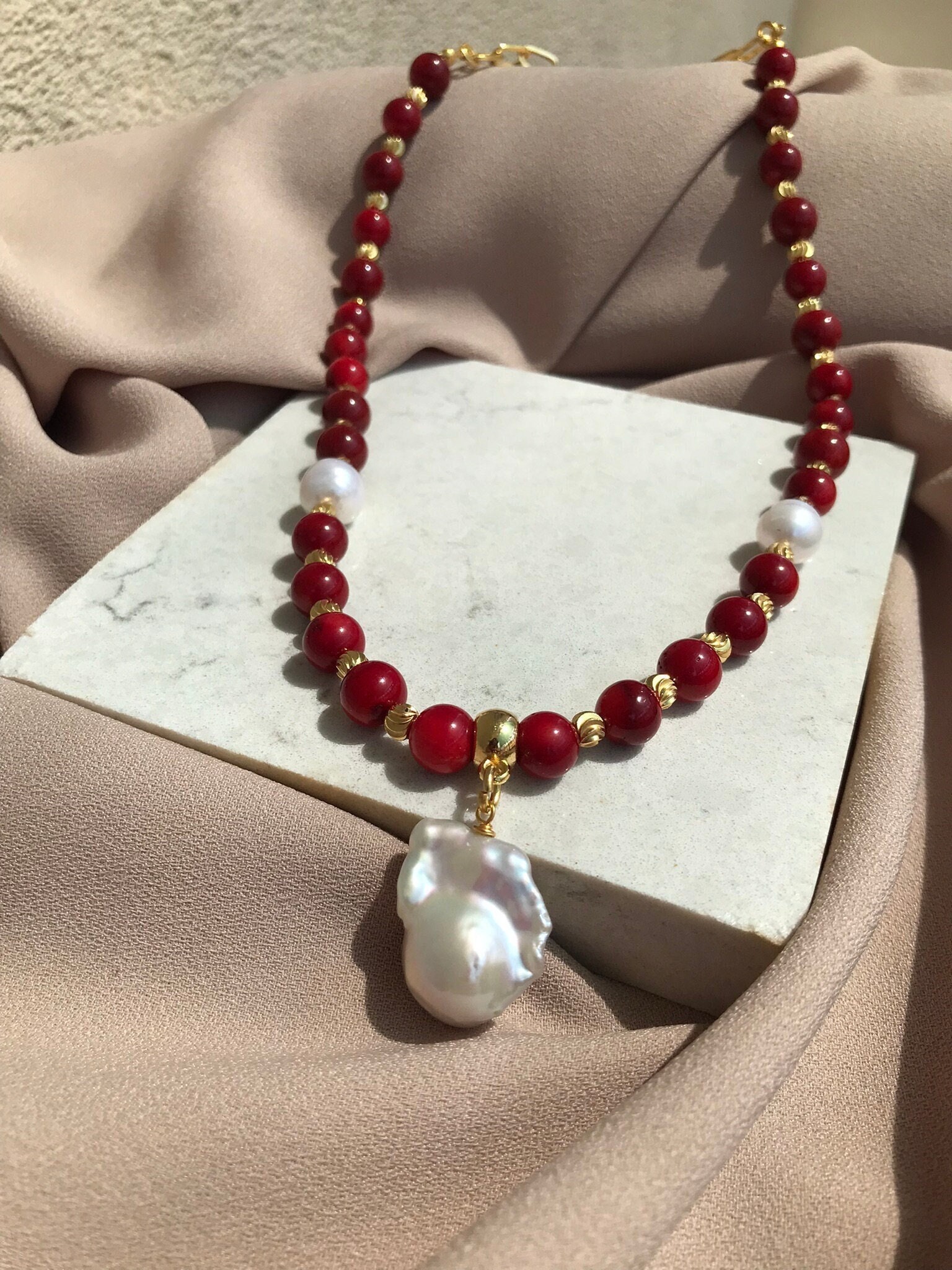 Mercan & İnci Kombin Kolye