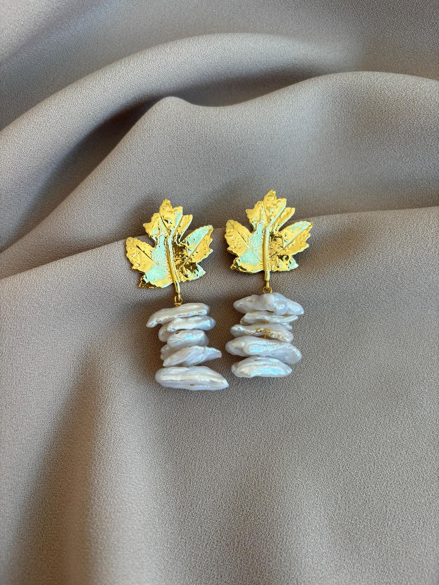 Çınar Yaprağı İnci Küpe