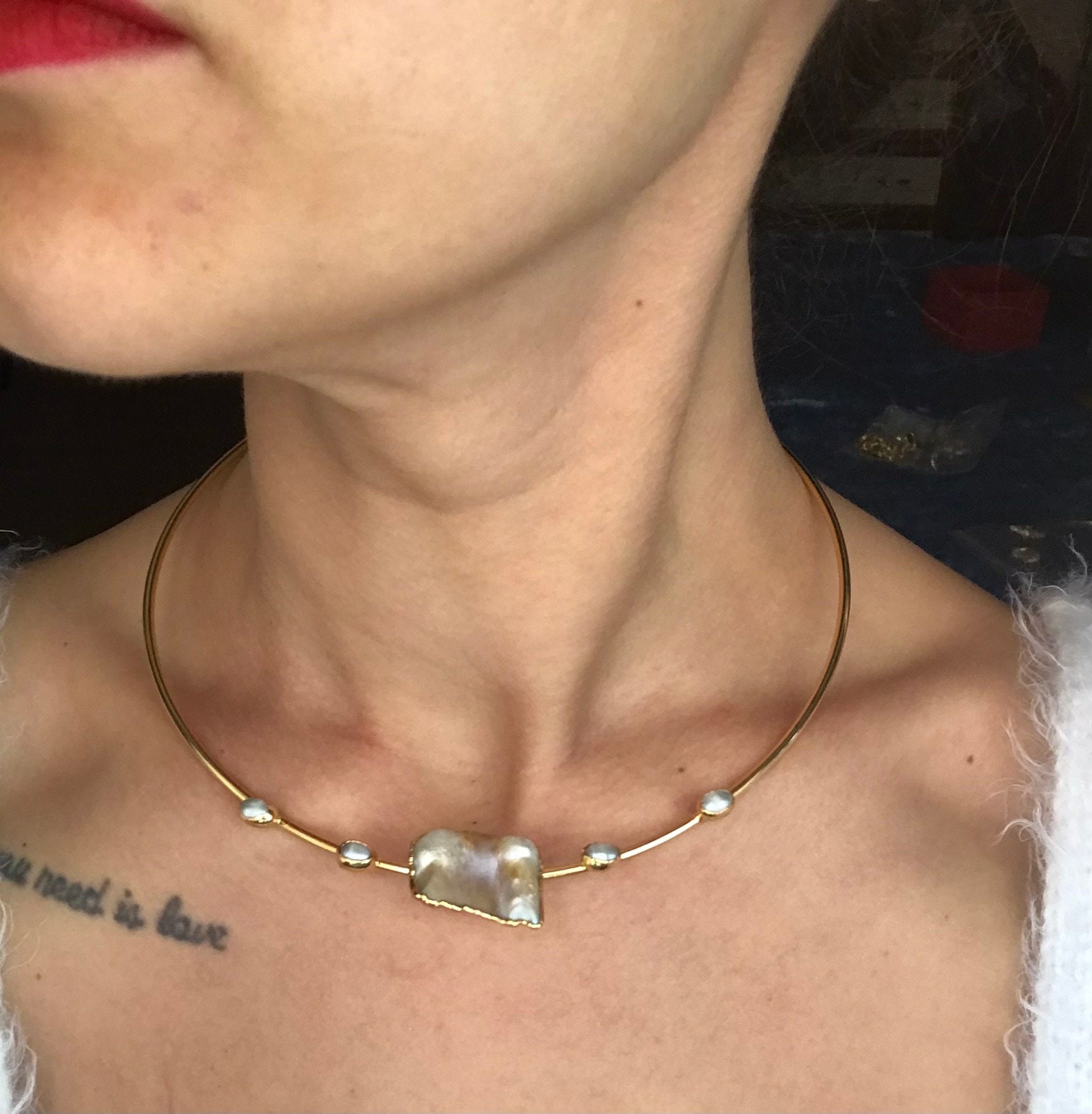 YENİ ! Çember Büyük Barok İnci Choker Kolye