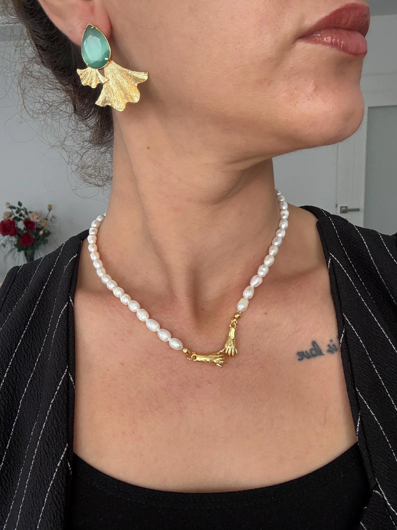 Damla Kedi Gözü Taşlı Küpeler