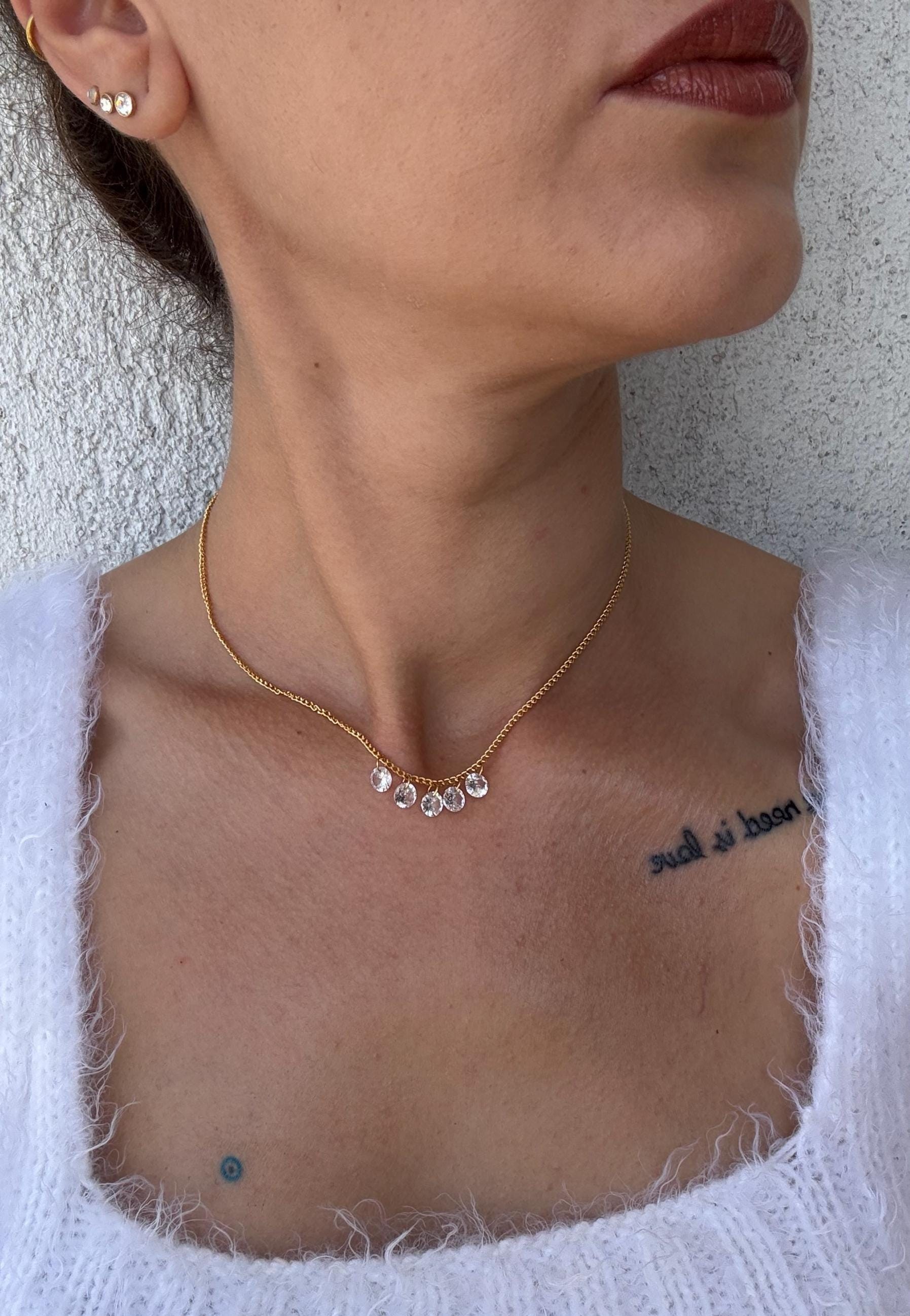 YENİ ! Kristal Beş Damla Taş Zincir Kolye