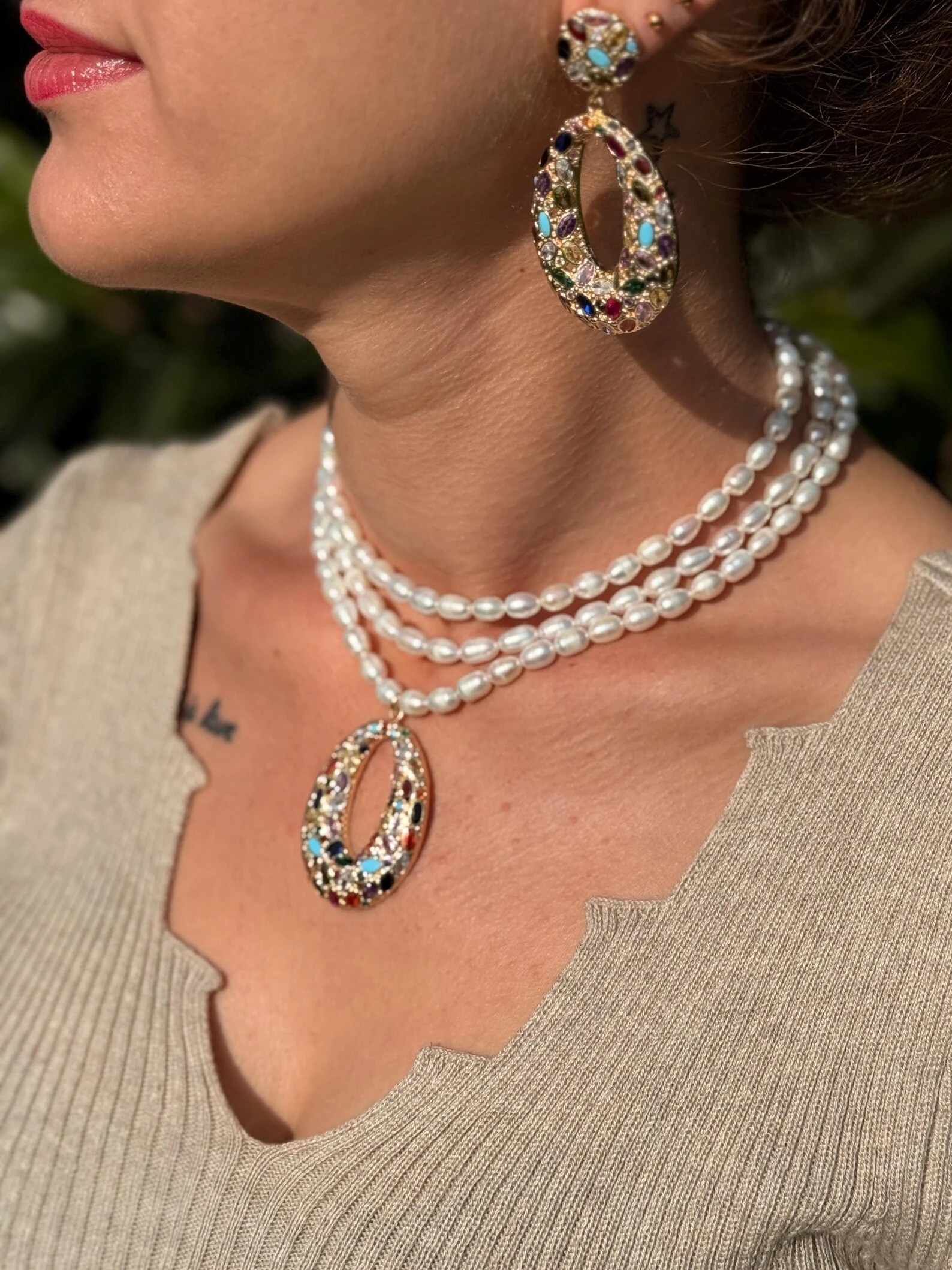 Mix Zirkon Taşlı Döküm İnci Kolye