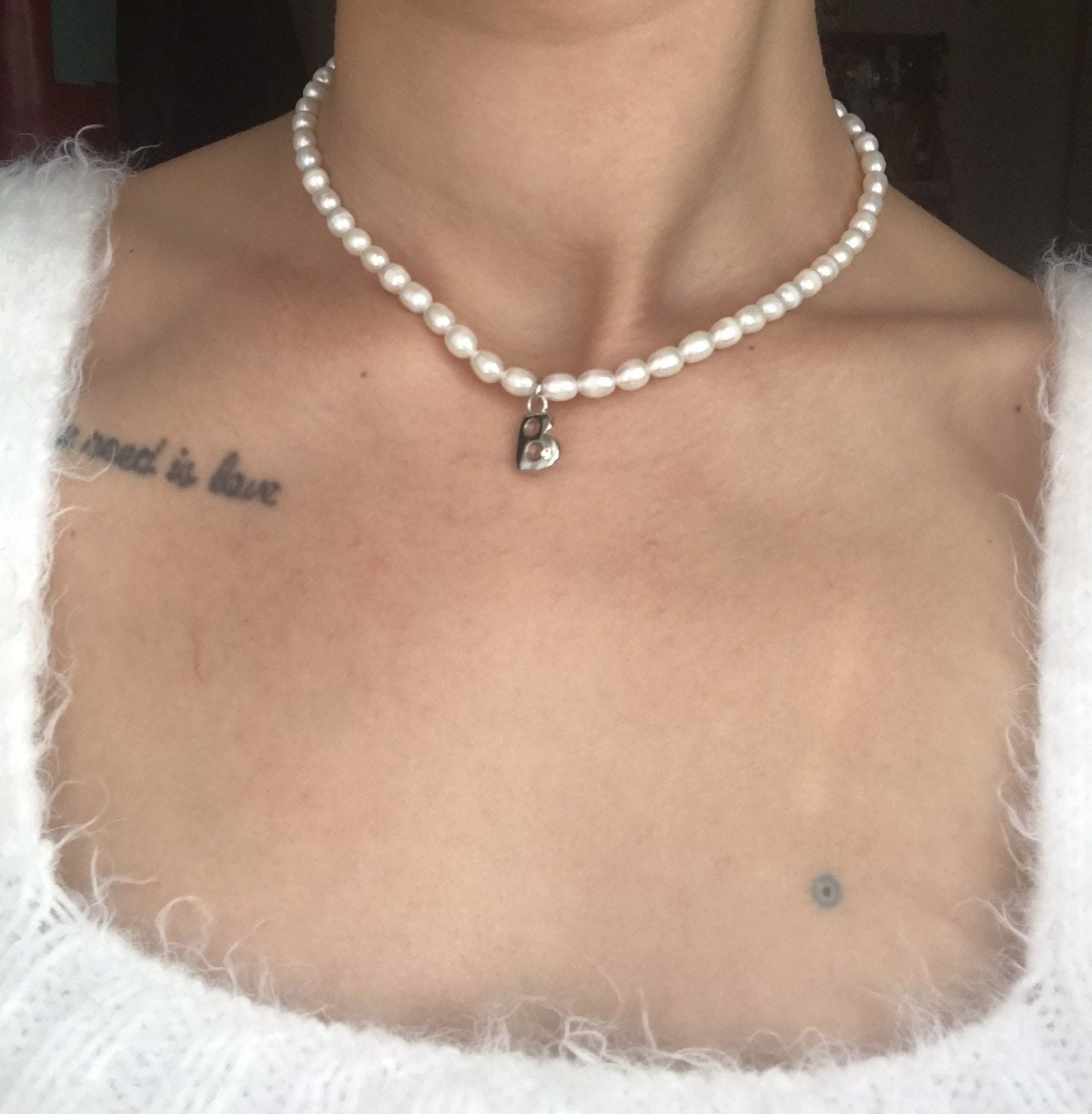 NEW ! Bold Initial Letter Pearl Necklace, Real Pearl Personalized Necklace