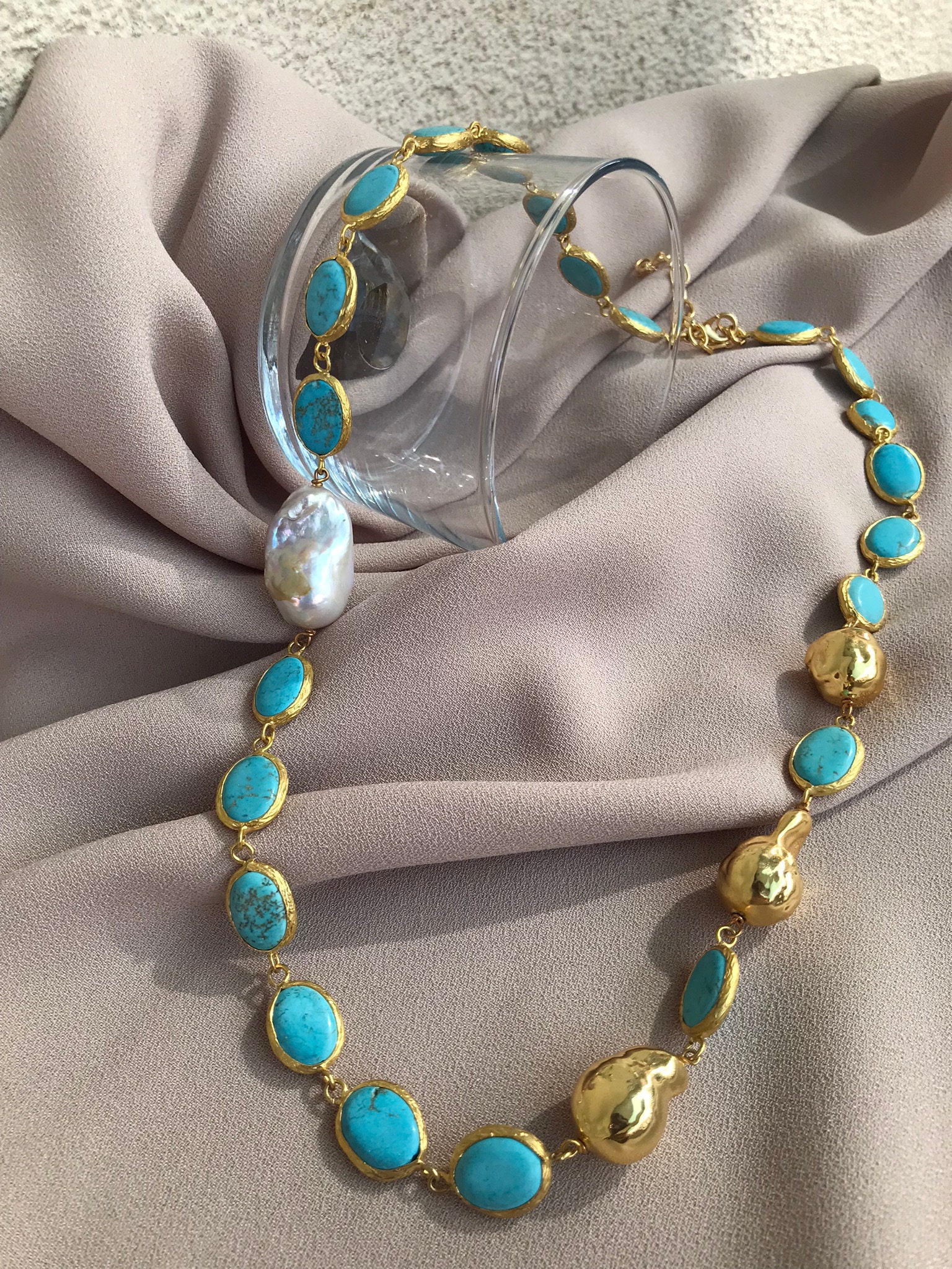 Turkuaz & Barok İnci Kolye
