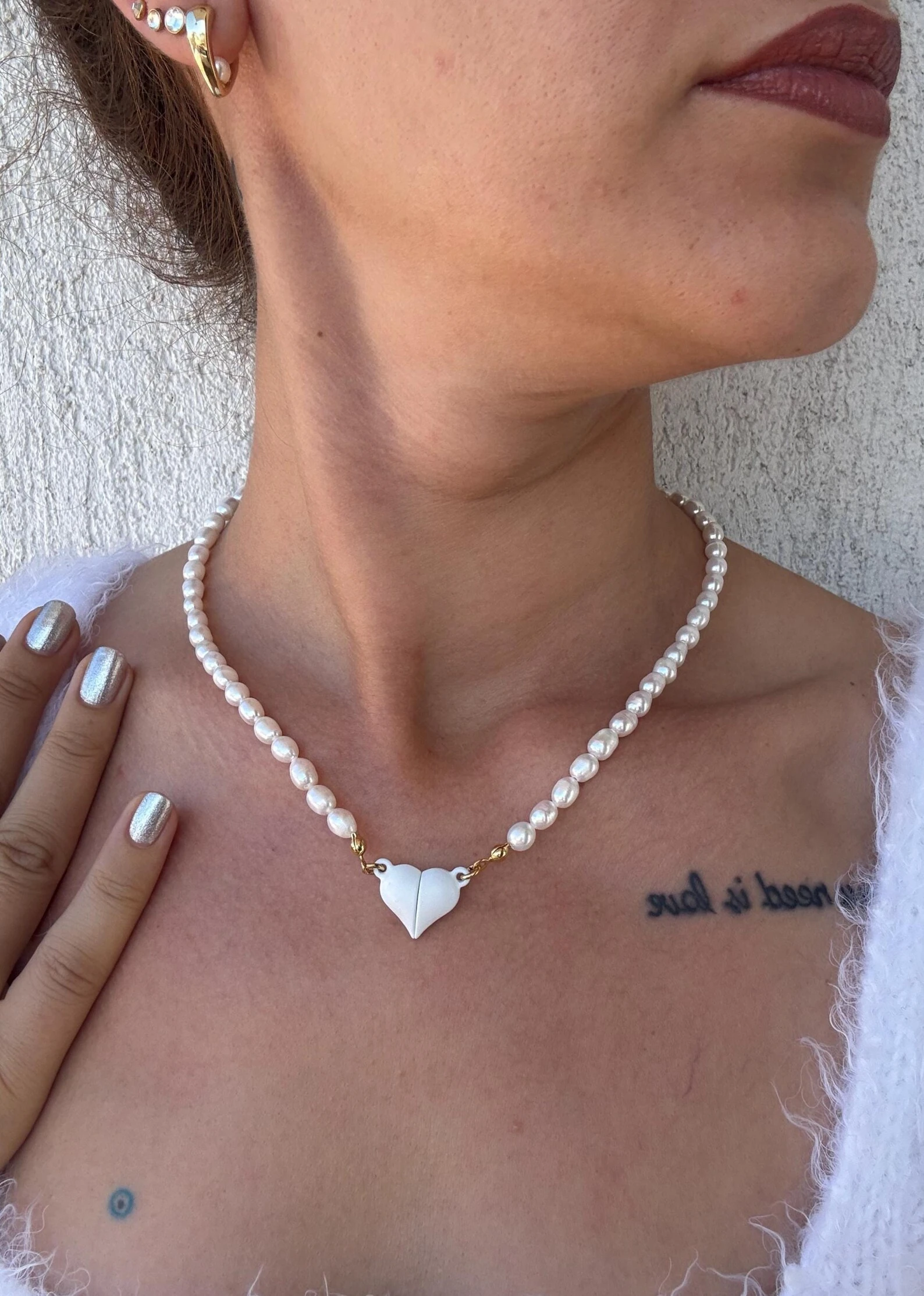 Mıknatıslı Renkli Kalp İnci Kolye