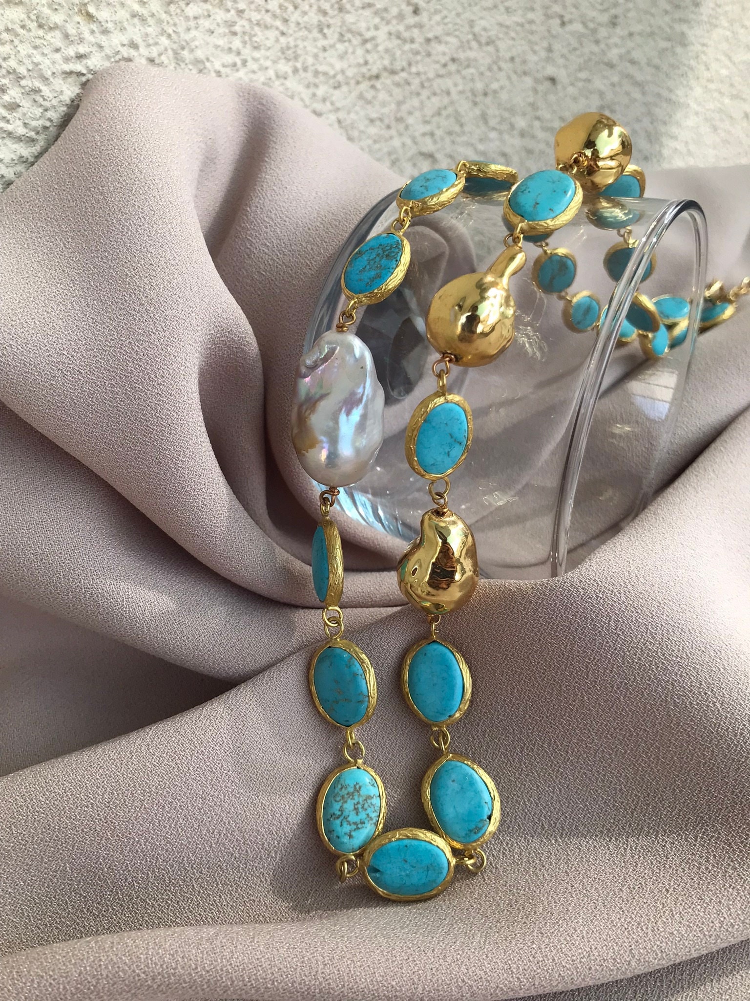 Turkuaz & Barok İnci Kolye