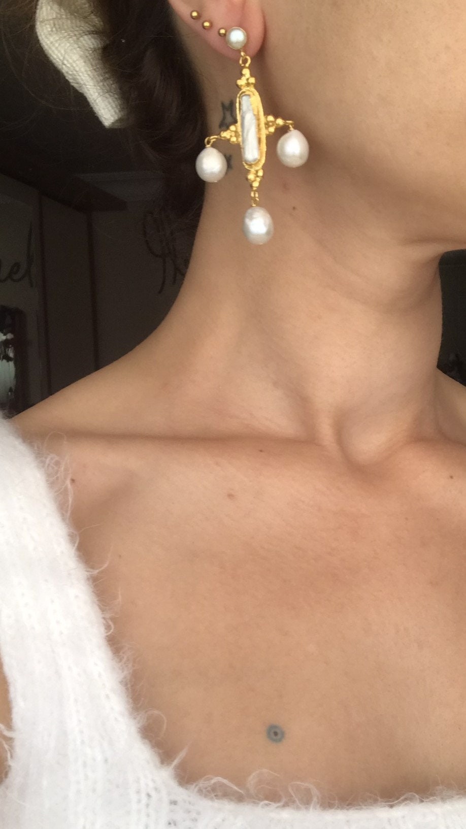 Üçlü Barok İnci Özel Tasarım Küpe