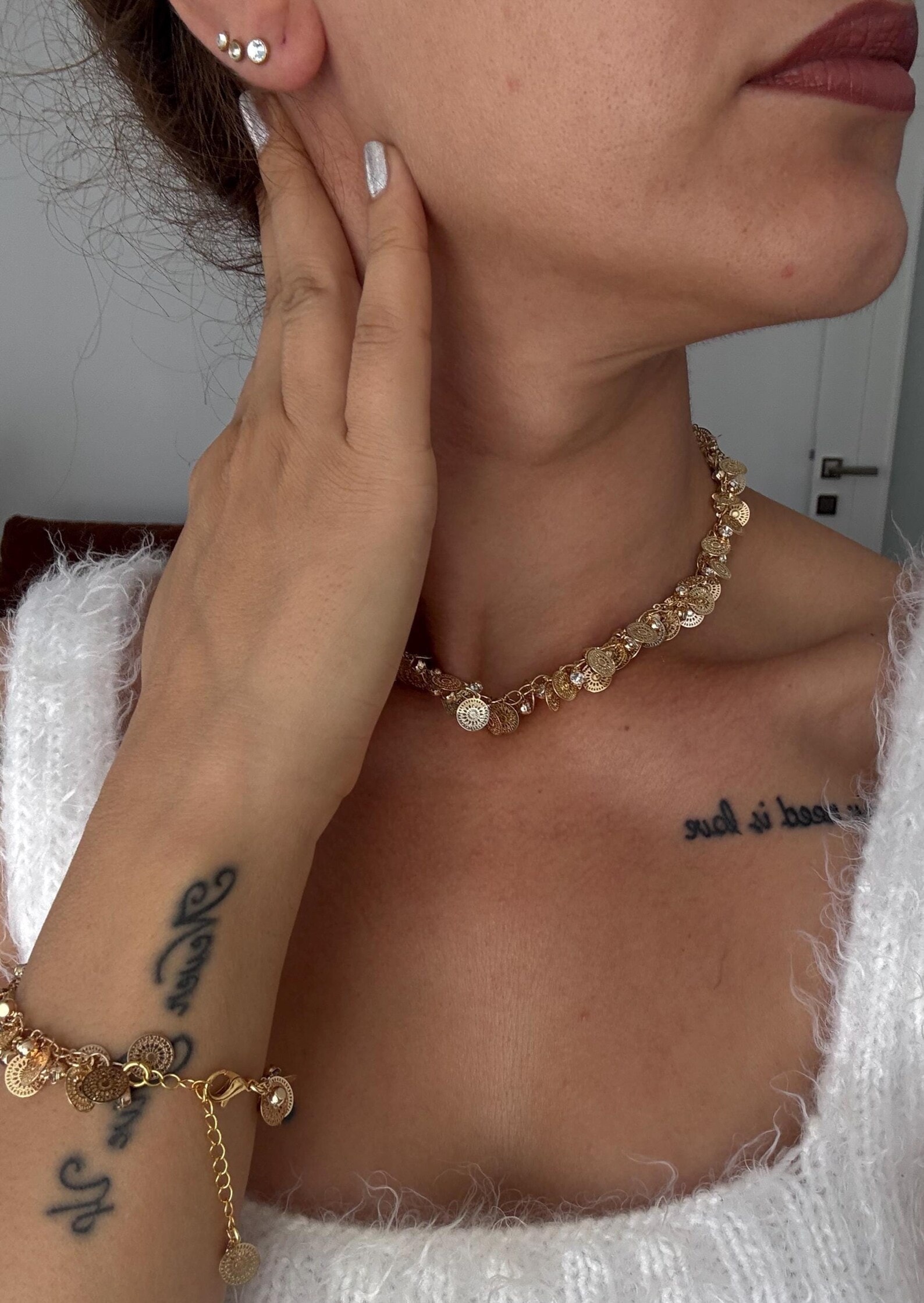 Pul Taş İşleme Sallantı Zincir Bileklik