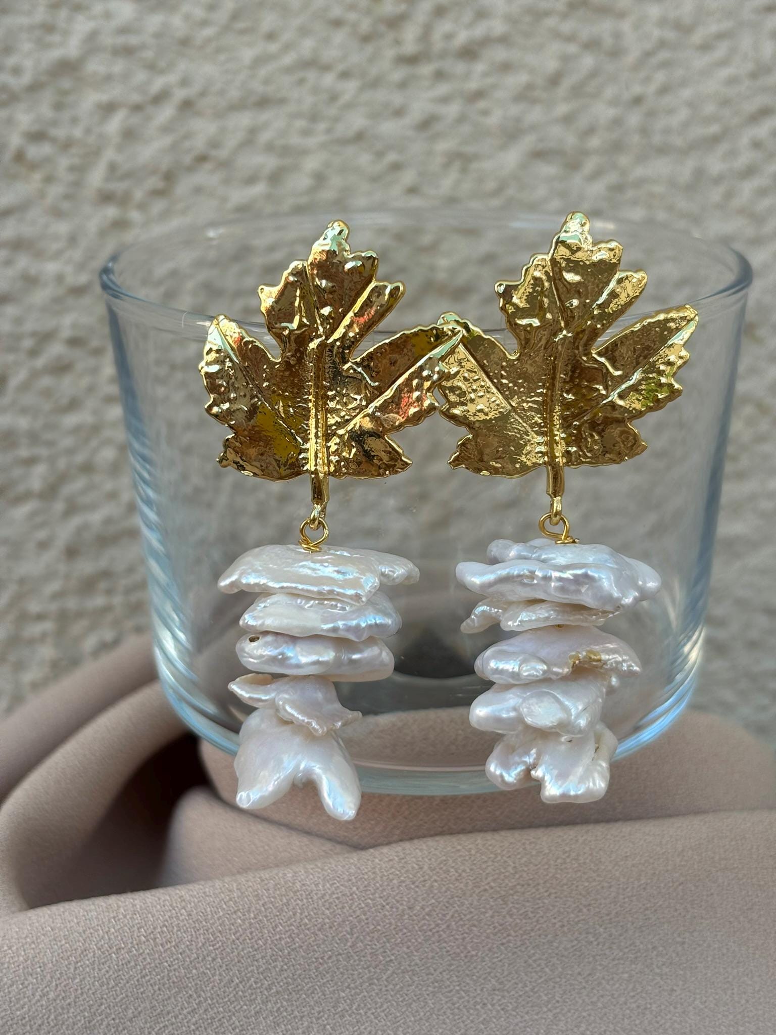 Çınar Yaprağı İnci Küpe