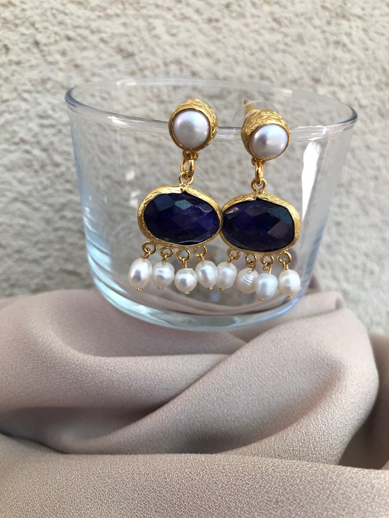 Safir & İnci Kombin Küpe